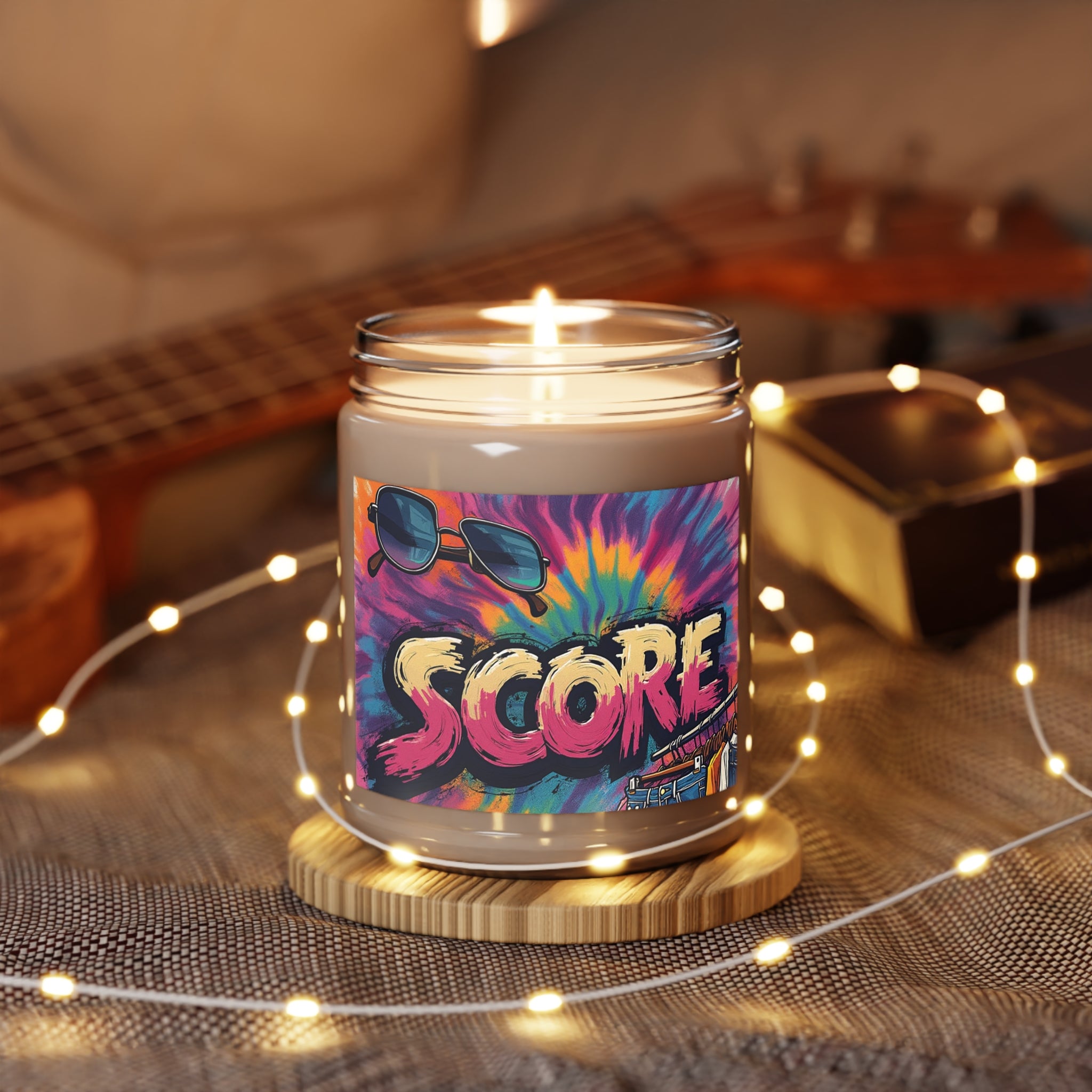 9oz Scented Soy Candle — Tie-Dye "Score" Design (White Lid)