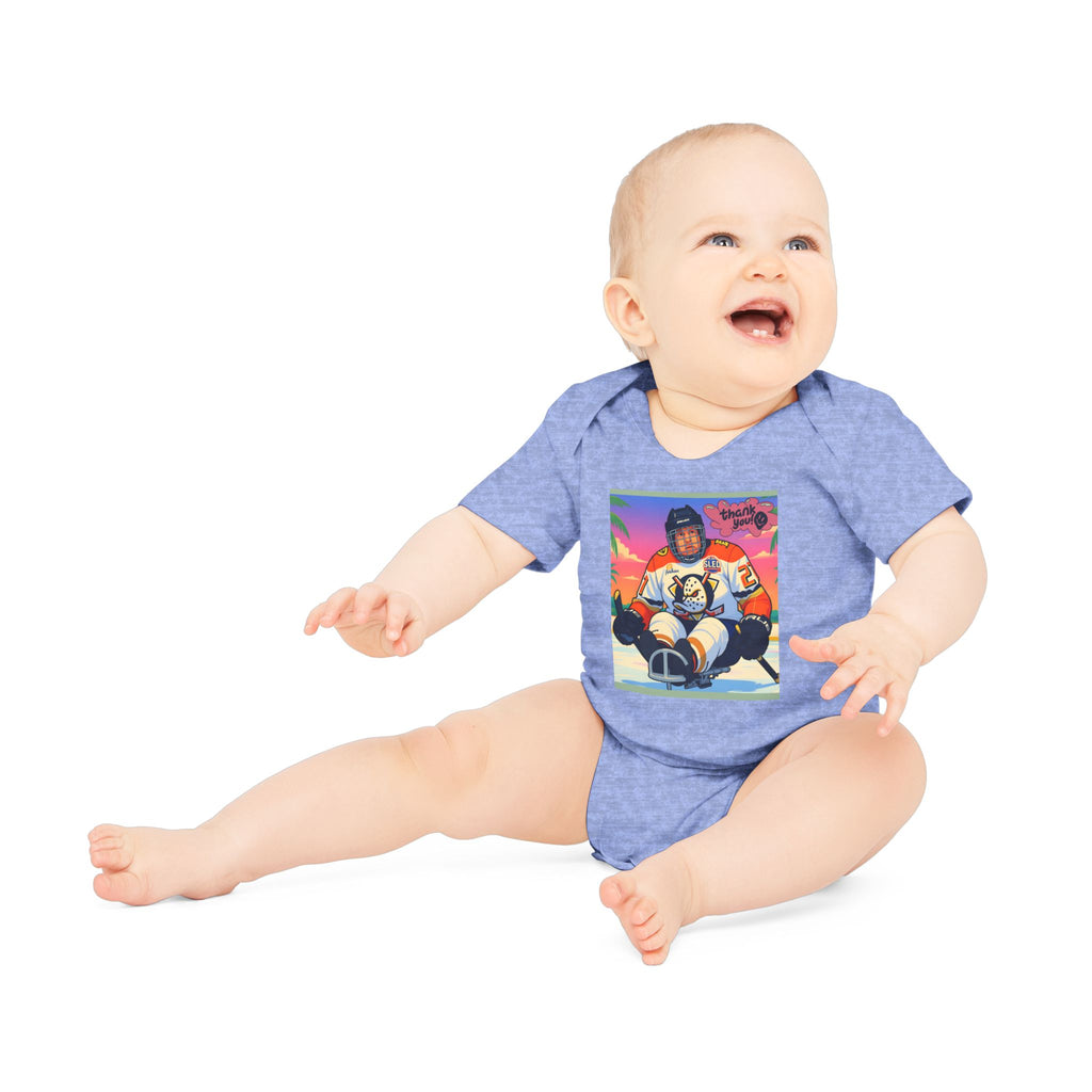 Hockey Baby Bodysuit — Cute Retro Goalie Graphic Organic Short Sleeve