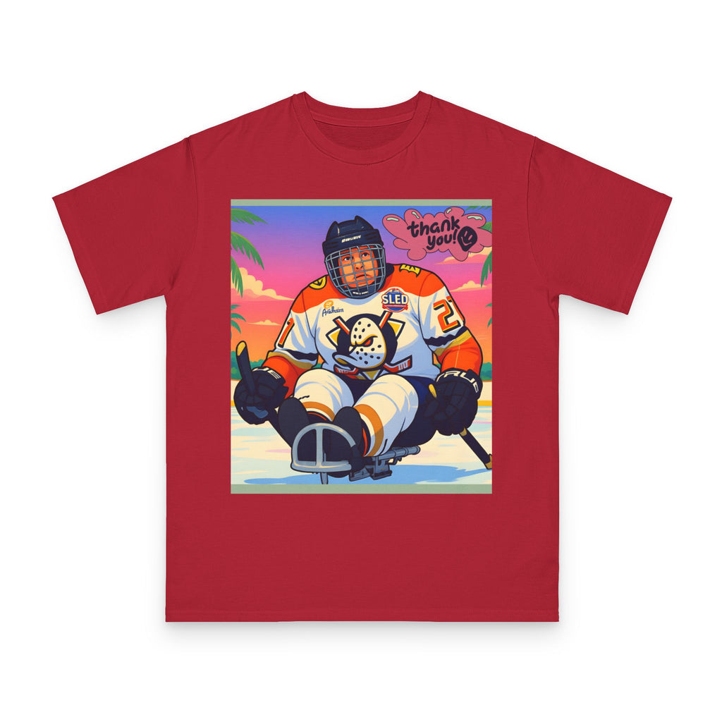 Hockey Sled Player Retro Sunset T-Shirt — 'thank you' Graphic