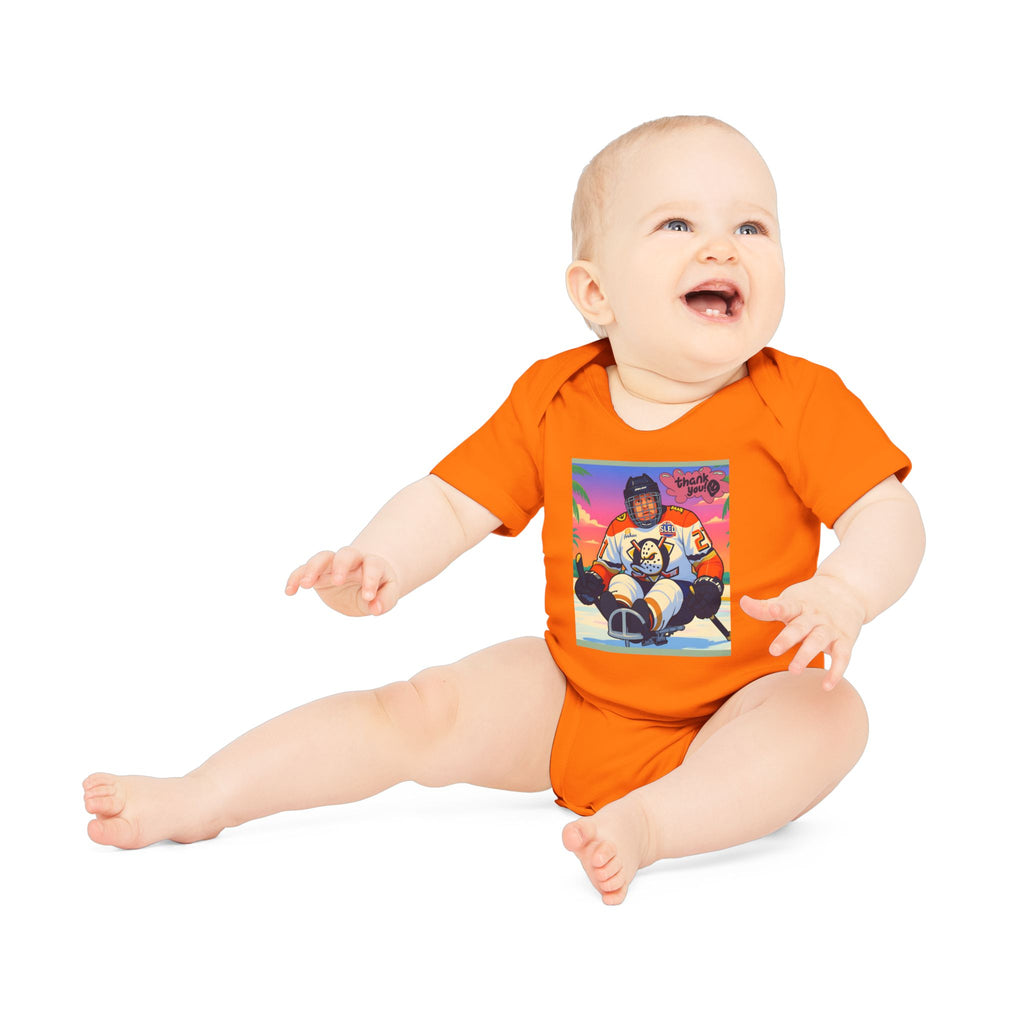 Hockey Baby Bodysuit — Cute Retro Goalie Graphic Organic Short Sleeve