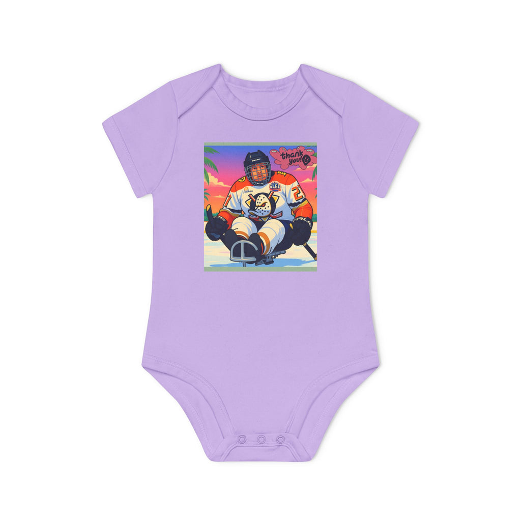 Hockey Baby Bodysuit — Cute Retro Goalie Graphic Organic Short Sleeve