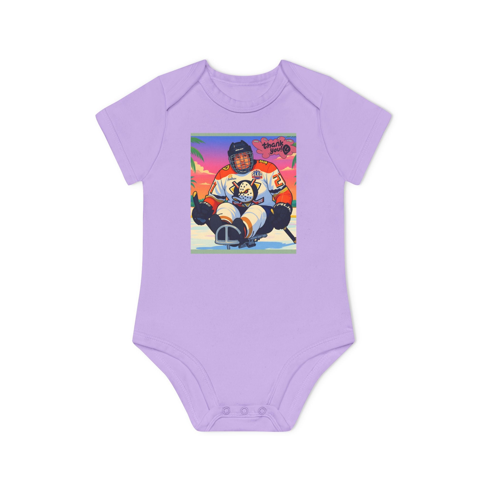 Hockey Baby Bodysuit — Cute Retro Goalie Graphic Organic Short Sleeve