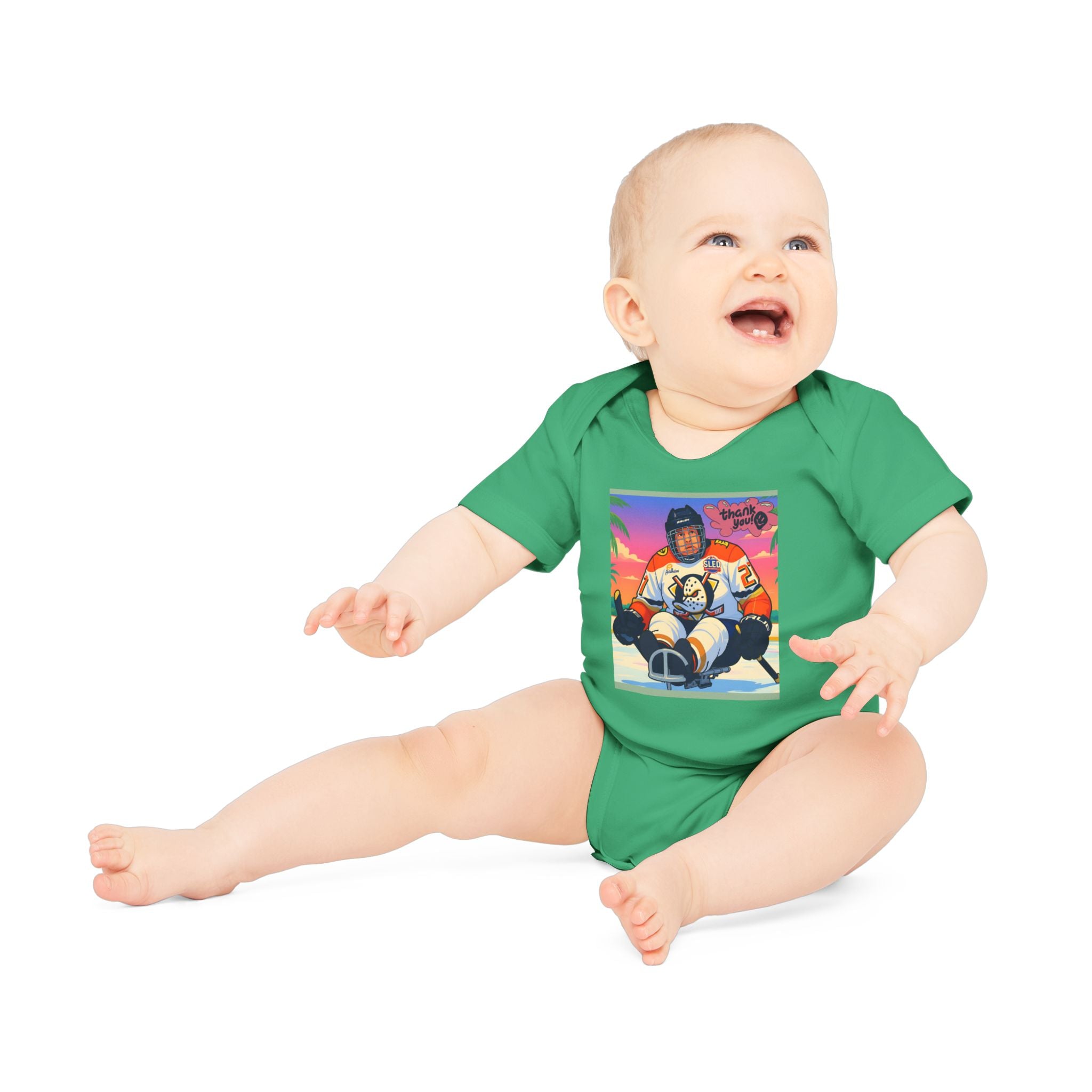 Hockey Baby Bodysuit — Cute Retro Goalie Graphic Organic Short Sleeve