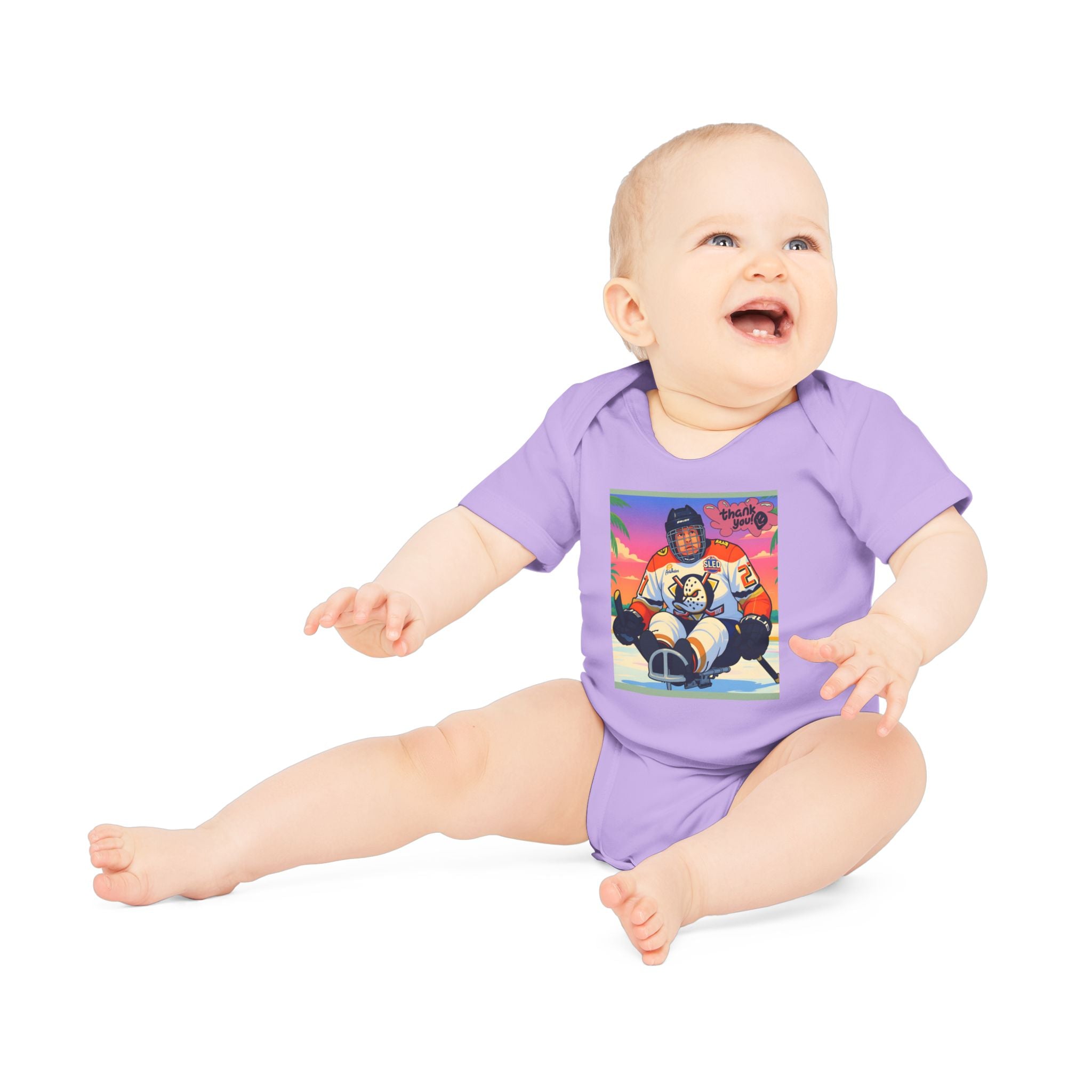 Hockey Baby Bodysuit — Cute Retro Goalie Graphic Organic Short Sleeve