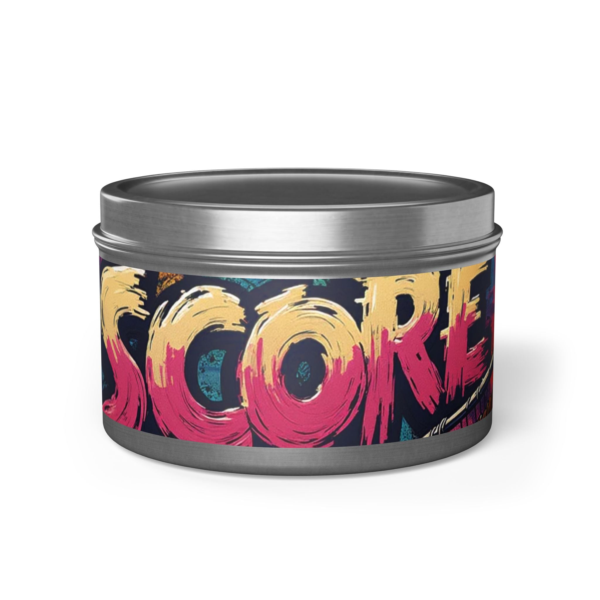 S C O R E Neon Brushstroke Tin Candle — Bold Gamer & Retro Arcade Scented Candle