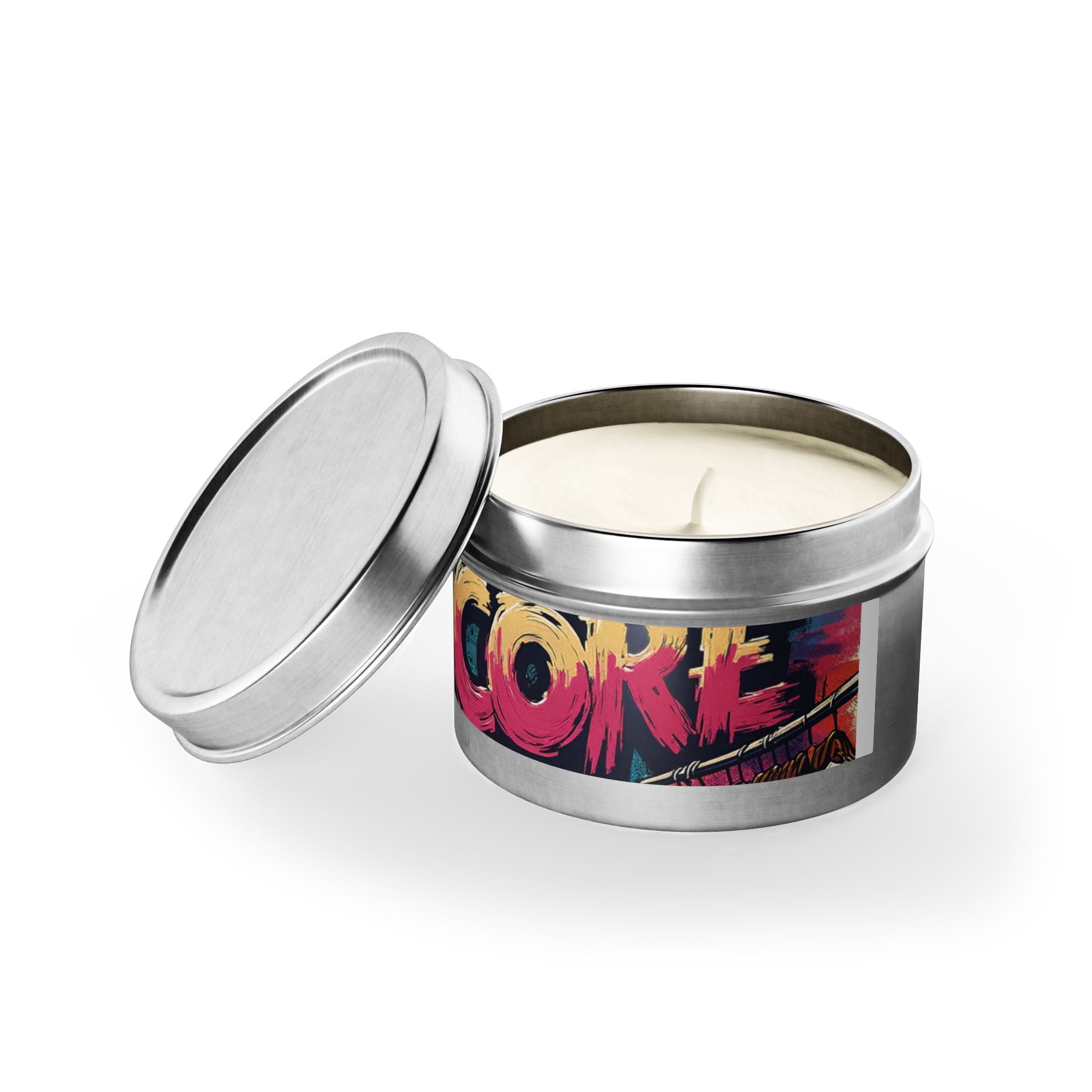 S C O R E Neon Brushstroke Tin Candle — Bold Gamer & Retro Arcade Scented Candle