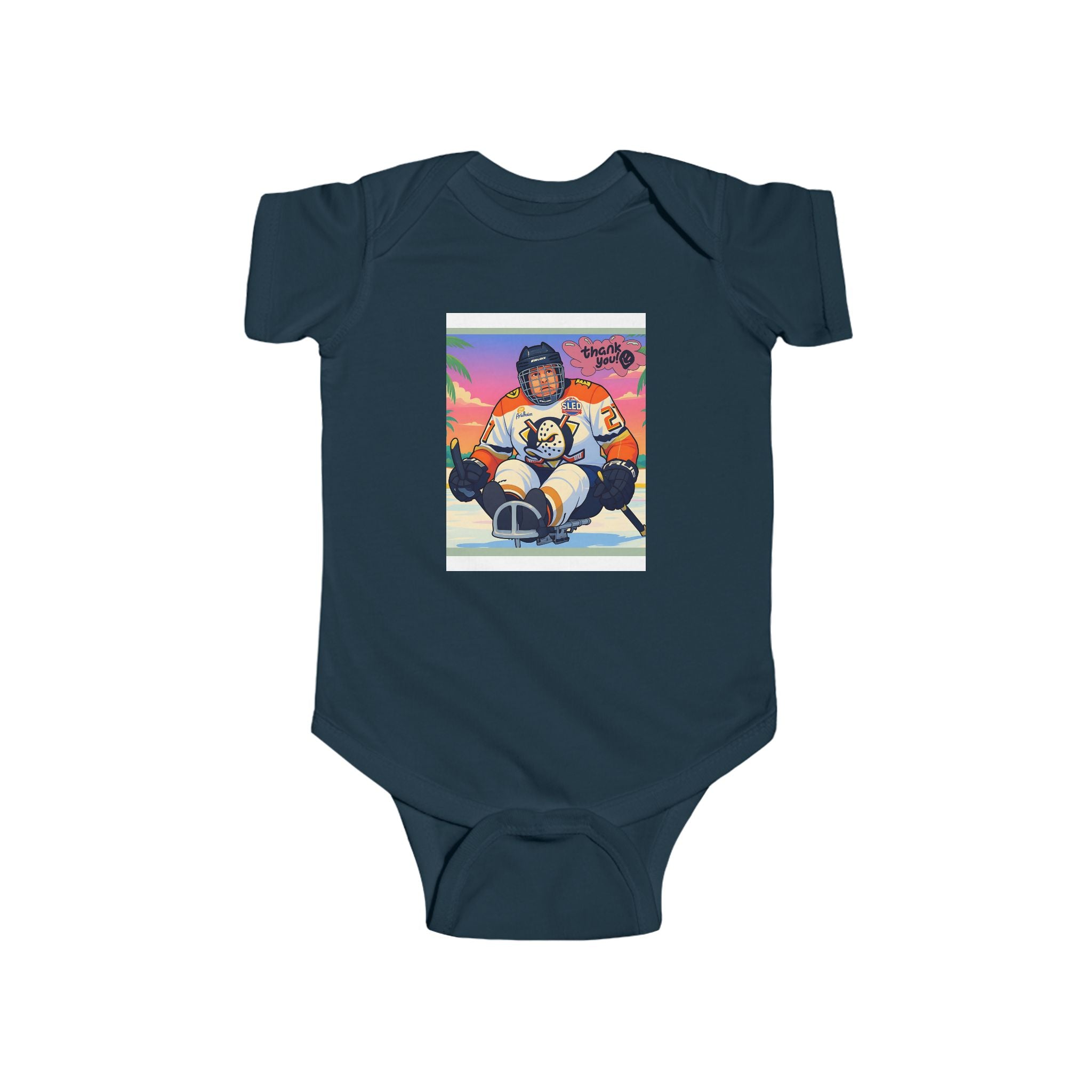 Baby Bodysuit — Retro Hockey Player Graphic Infant Onesie