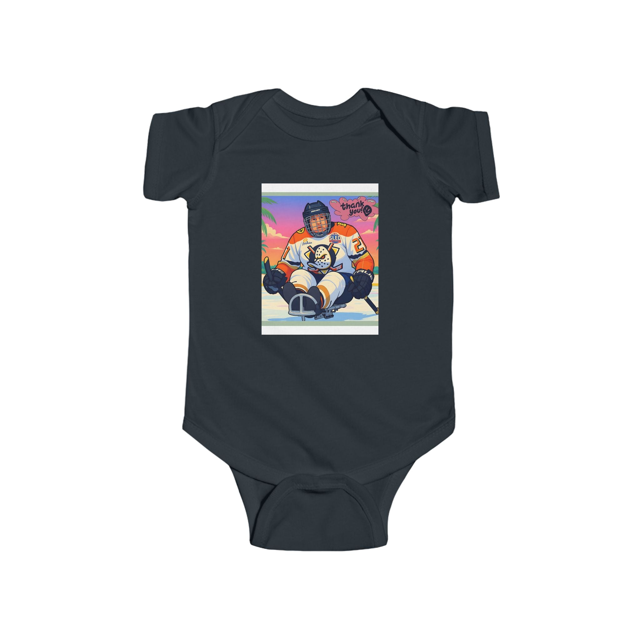 Baby Bodysuit — Retro Hockey Player Graphic Infant Onesie