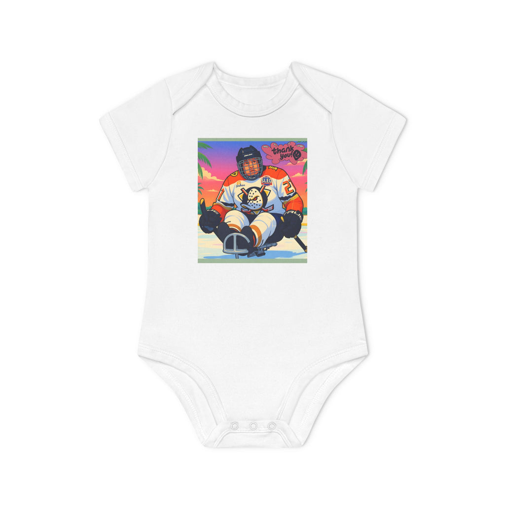 Hockey Baby Bodysuit — Cute Retro Goalie Graphic Organic Short Sleeve
