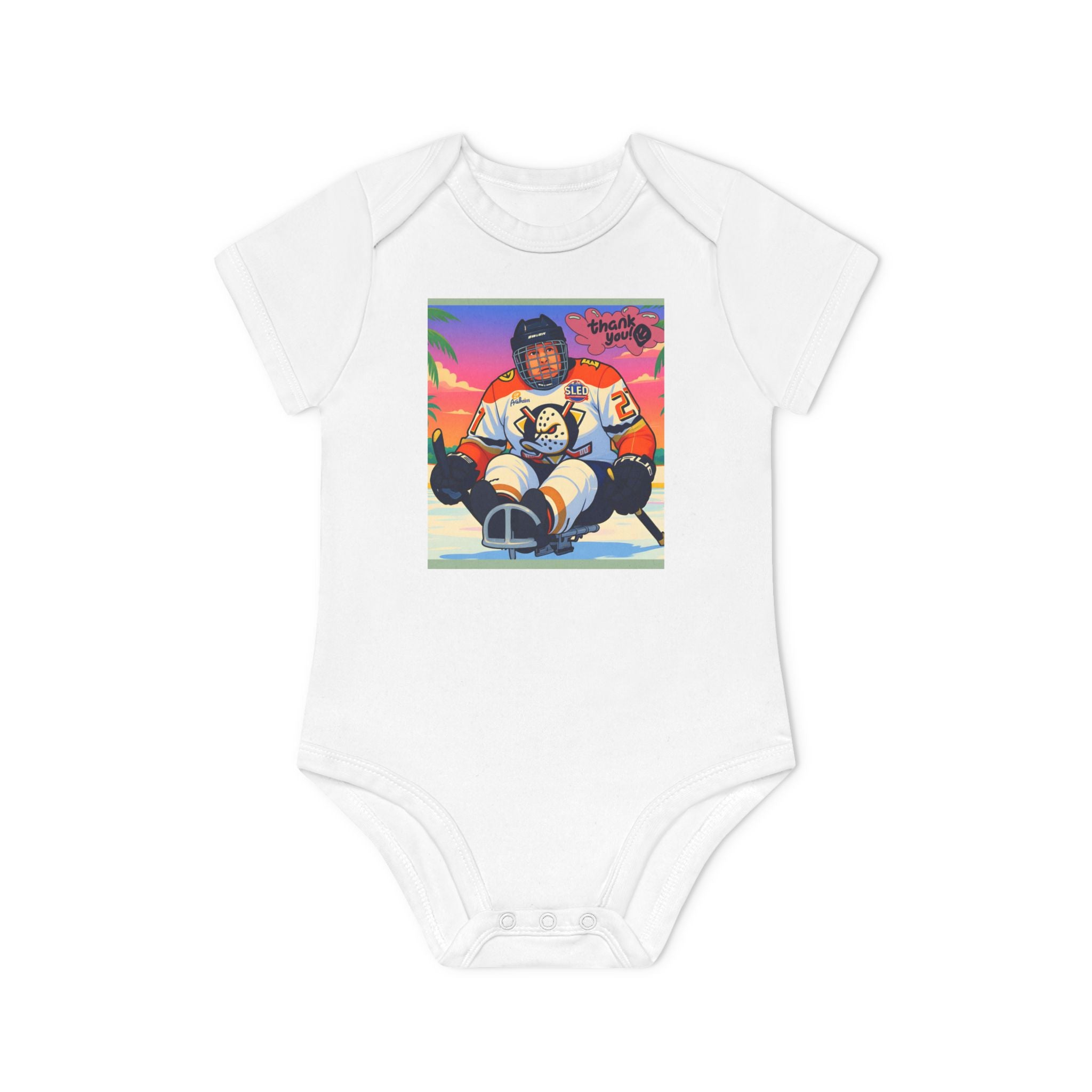 Hockey Baby Bodysuit — Cute Retro Goalie Graphic Organic Short Sleeve