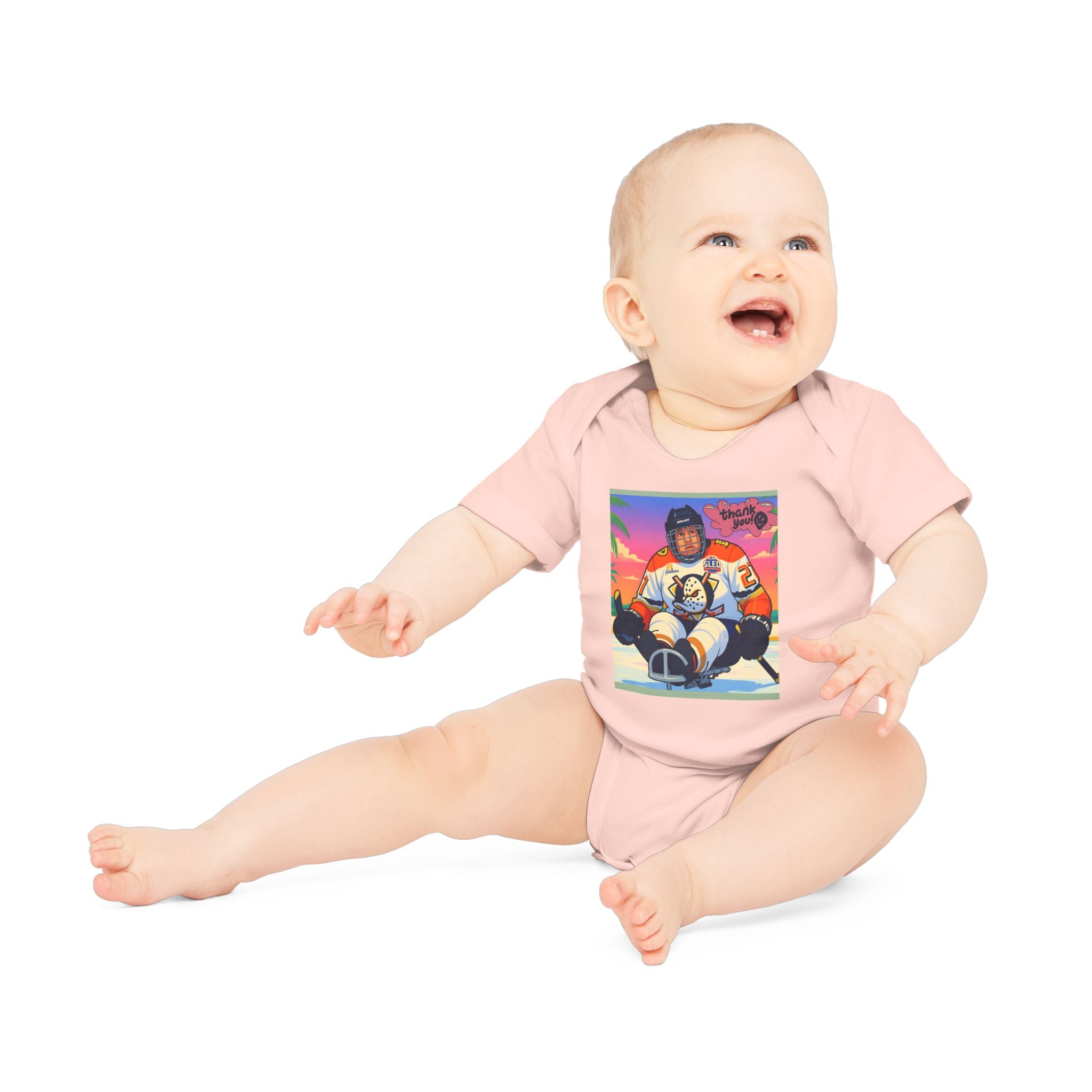 Hockey Baby Bodysuit — Cute Retro Goalie Graphic Organic Short Sleeve