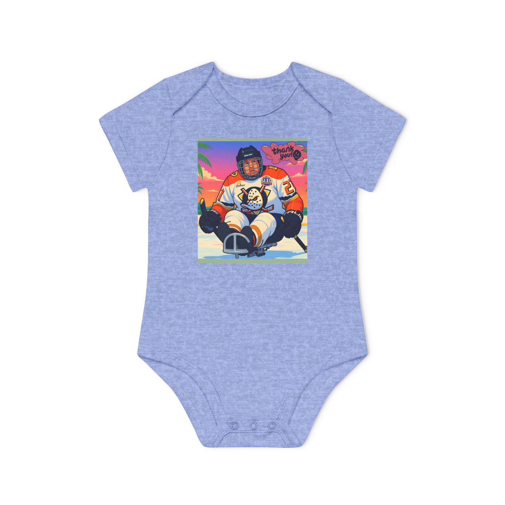Hockey Baby Bodysuit — Cute Retro Goalie Graphic Organic Short Sleeve