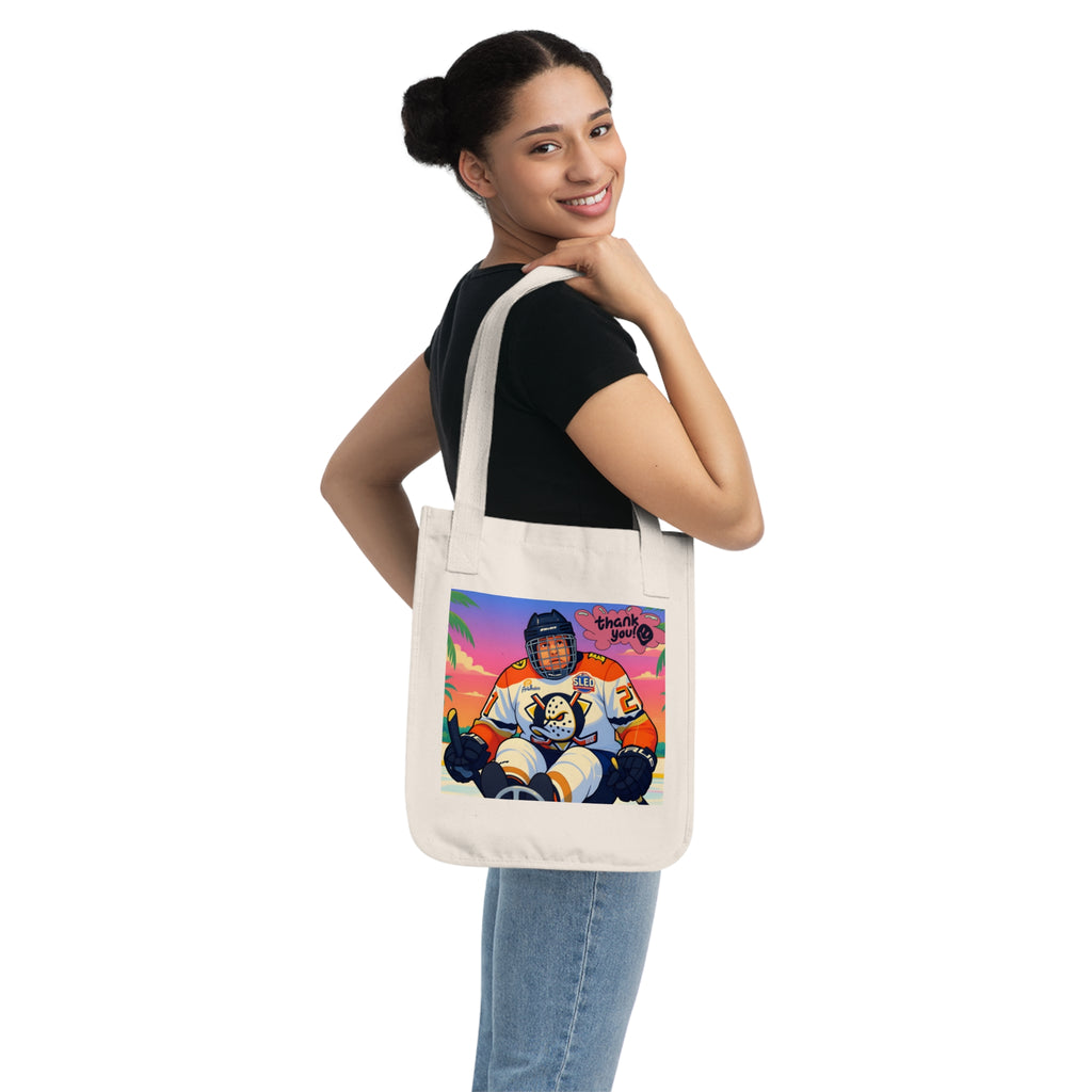 Tote Bag — Retro Hockey Player Illustration "Thank You" Canvas Tote