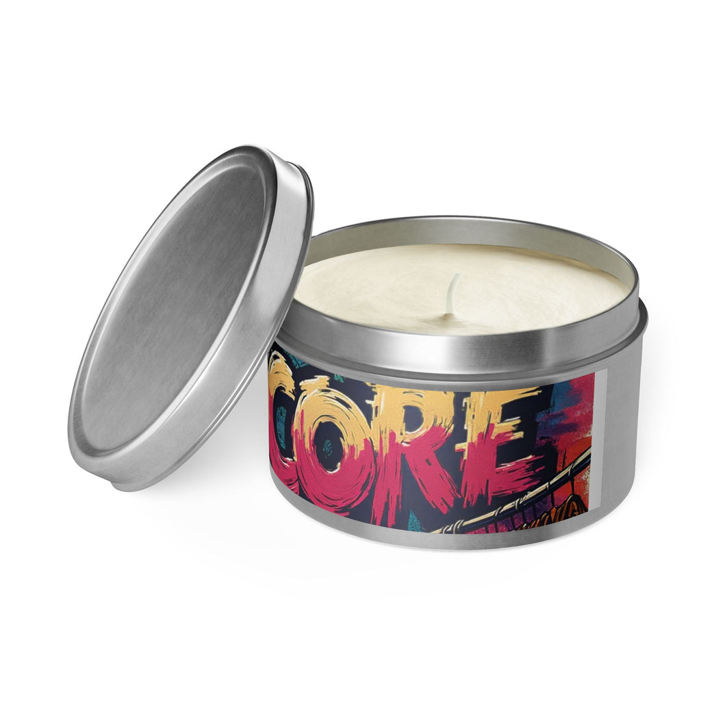 S C O R E Neon Brushstroke Tin Candle — Bold Gamer & Retro Arcade Scented Candle