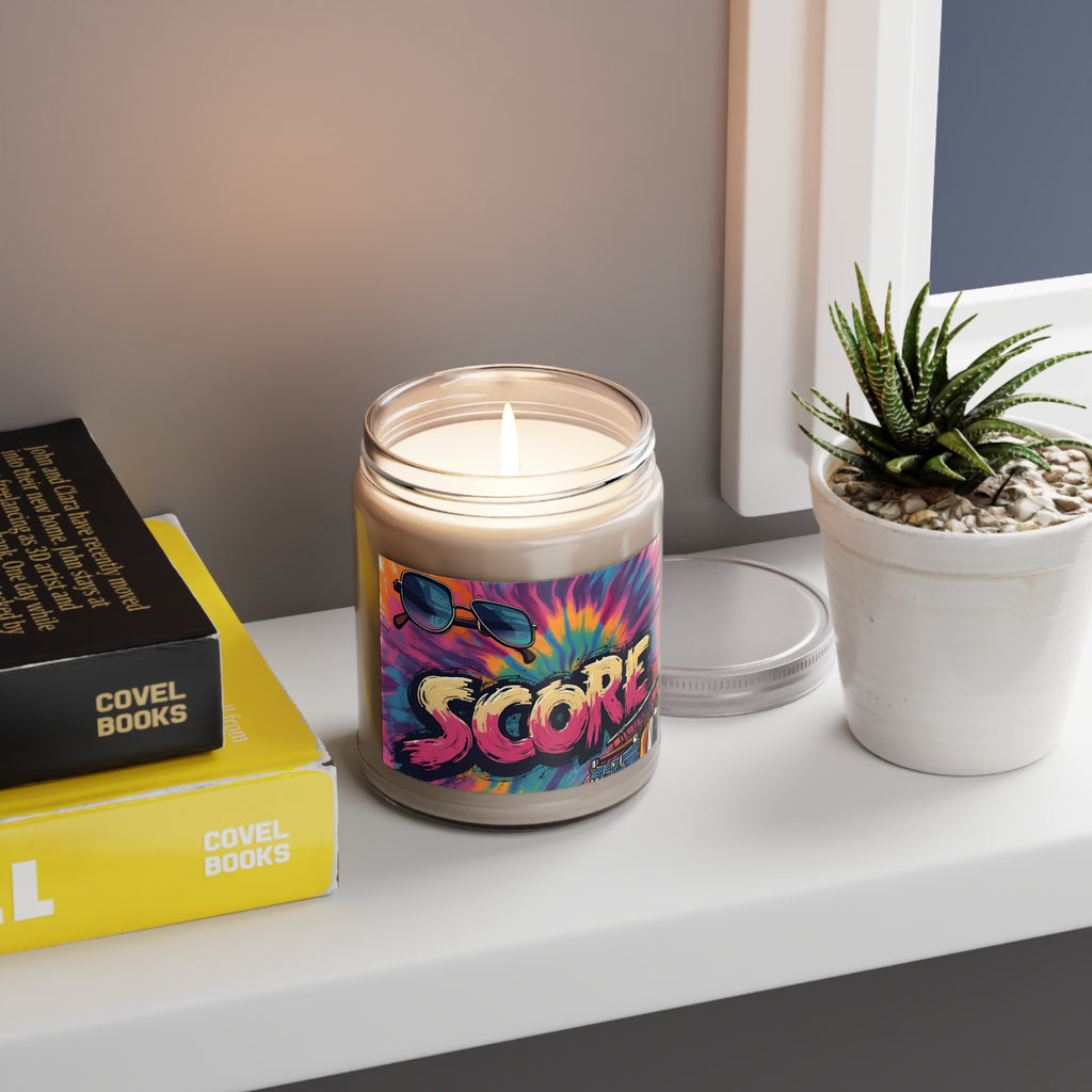 9oz Scented Soy Candle — Tie-Dye "Score" Design (White Lid)