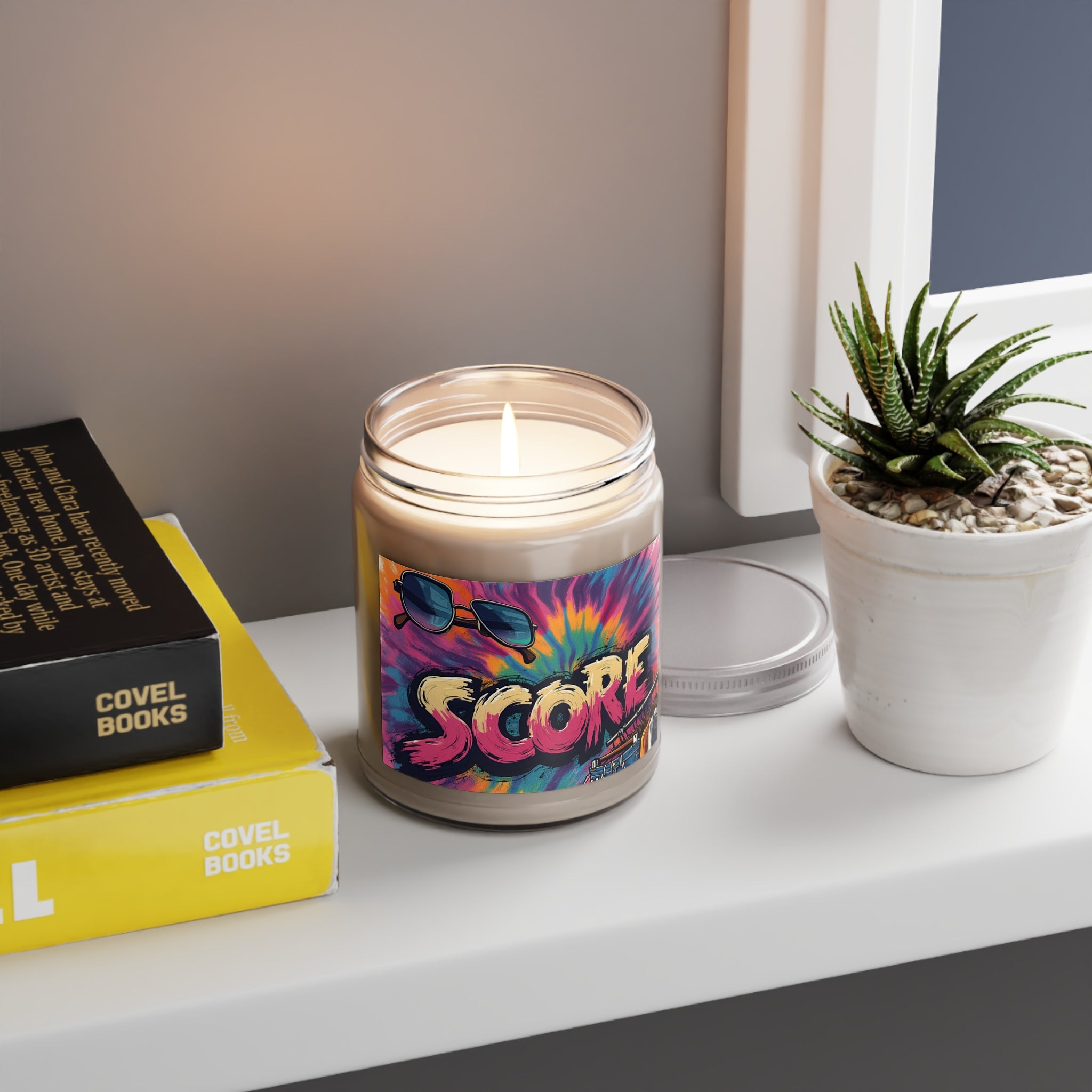 9oz Scented Soy Candle — Tie-Dye "Score" Design (White Lid)