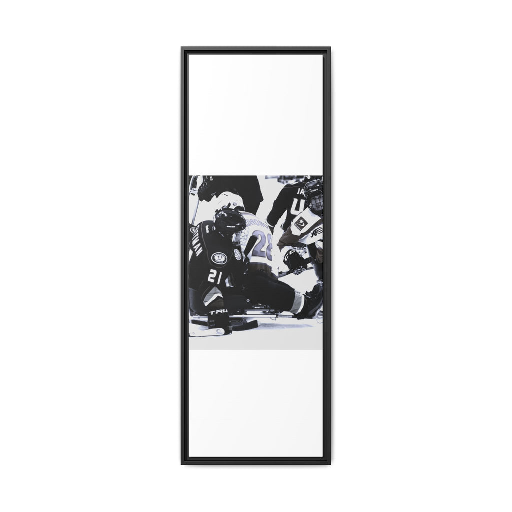 Framed Hockey Action Matte Canvas Print — Black & White Sports Wall Art