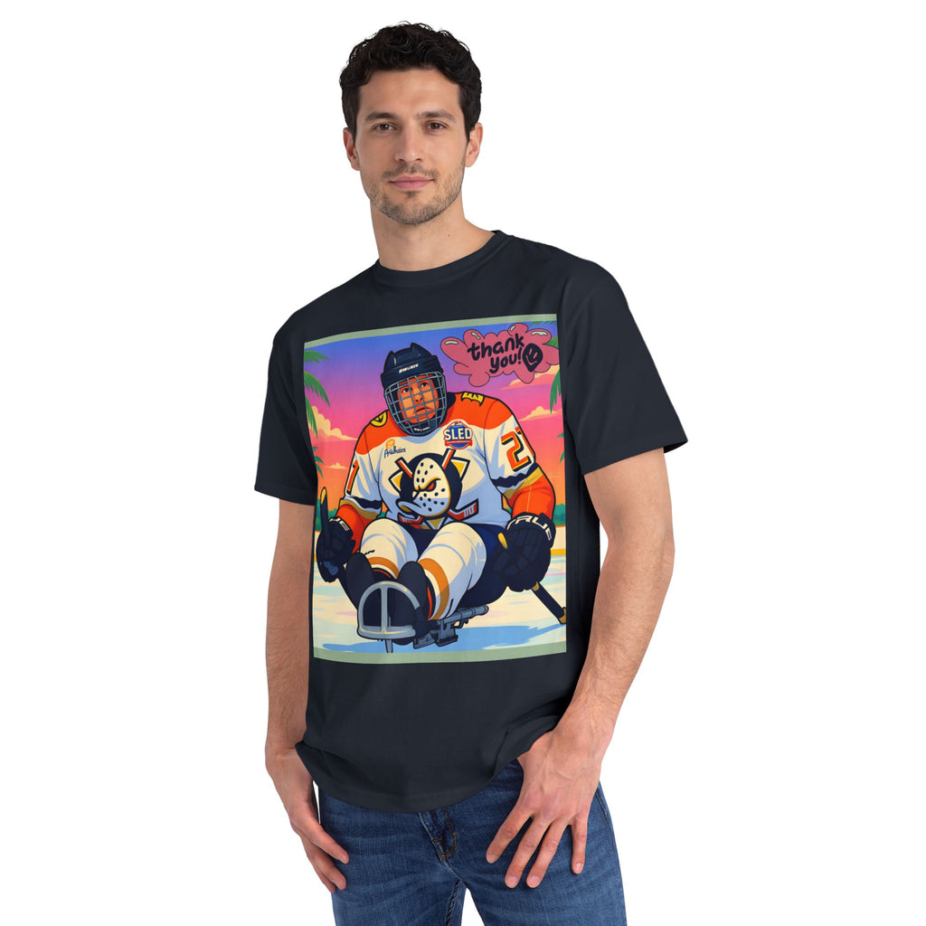 Hockey Sled Player Retro Sunset T-Shirt — 'thank you' Graphic