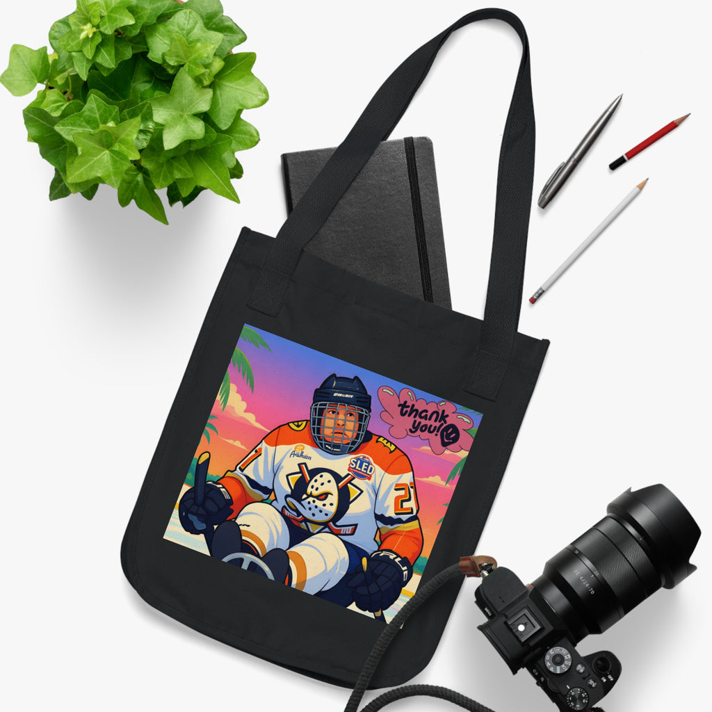 Tote Bag — Retro Hockey Player Illustration "Thank You" Canvas Tote