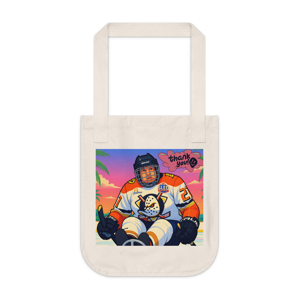 Tote Bag — Retro Hockey Player Illustration "Thank You" Canvas Tote