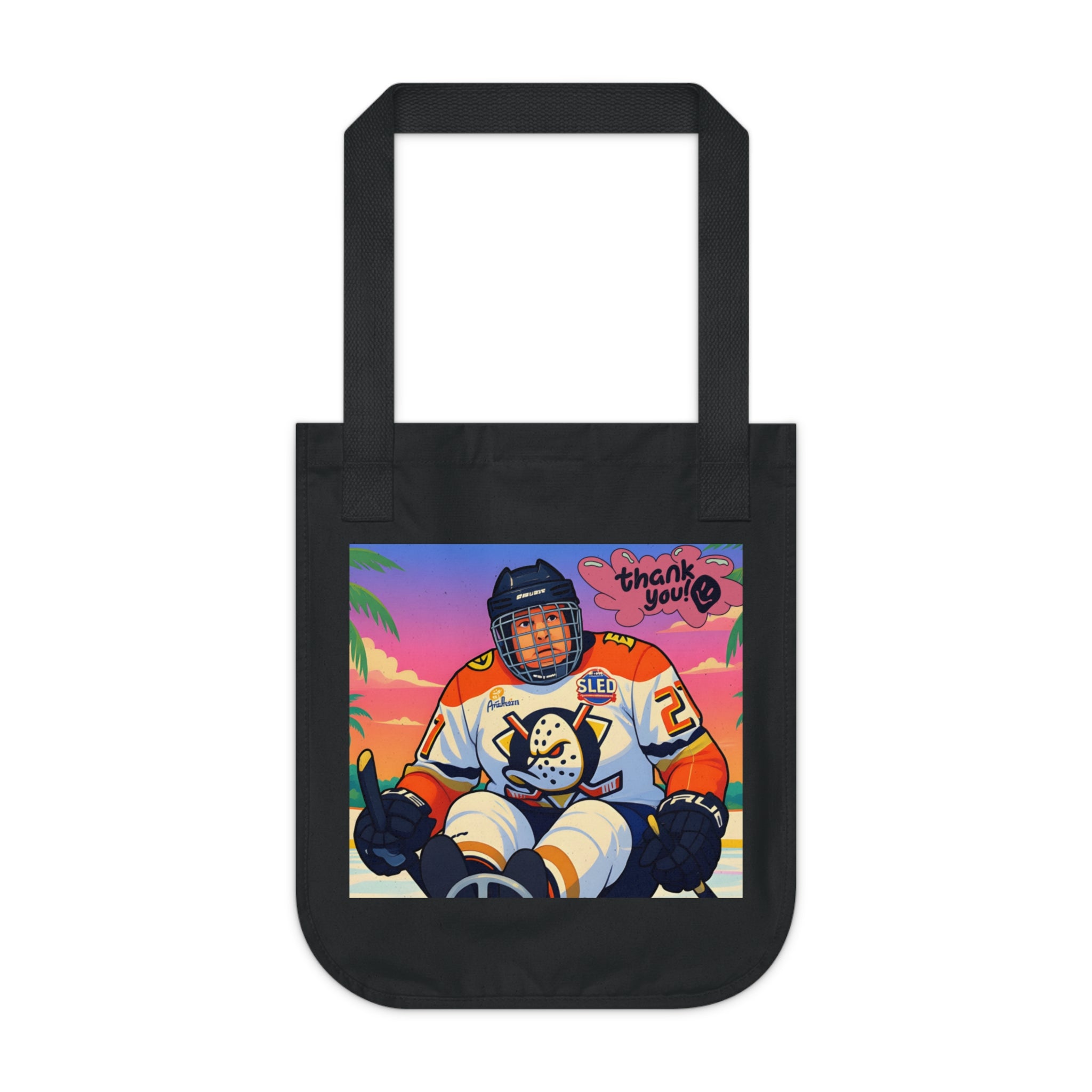 Tote Bag — Retro Hockey Player Illustration "Thank You" Canvas Tote