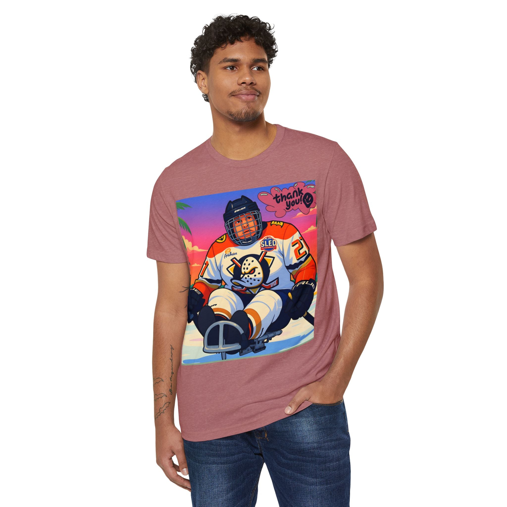 Sled Hockey Player "Thank You" Tee — Retro Sunset Adaptive Sports T-Shirt