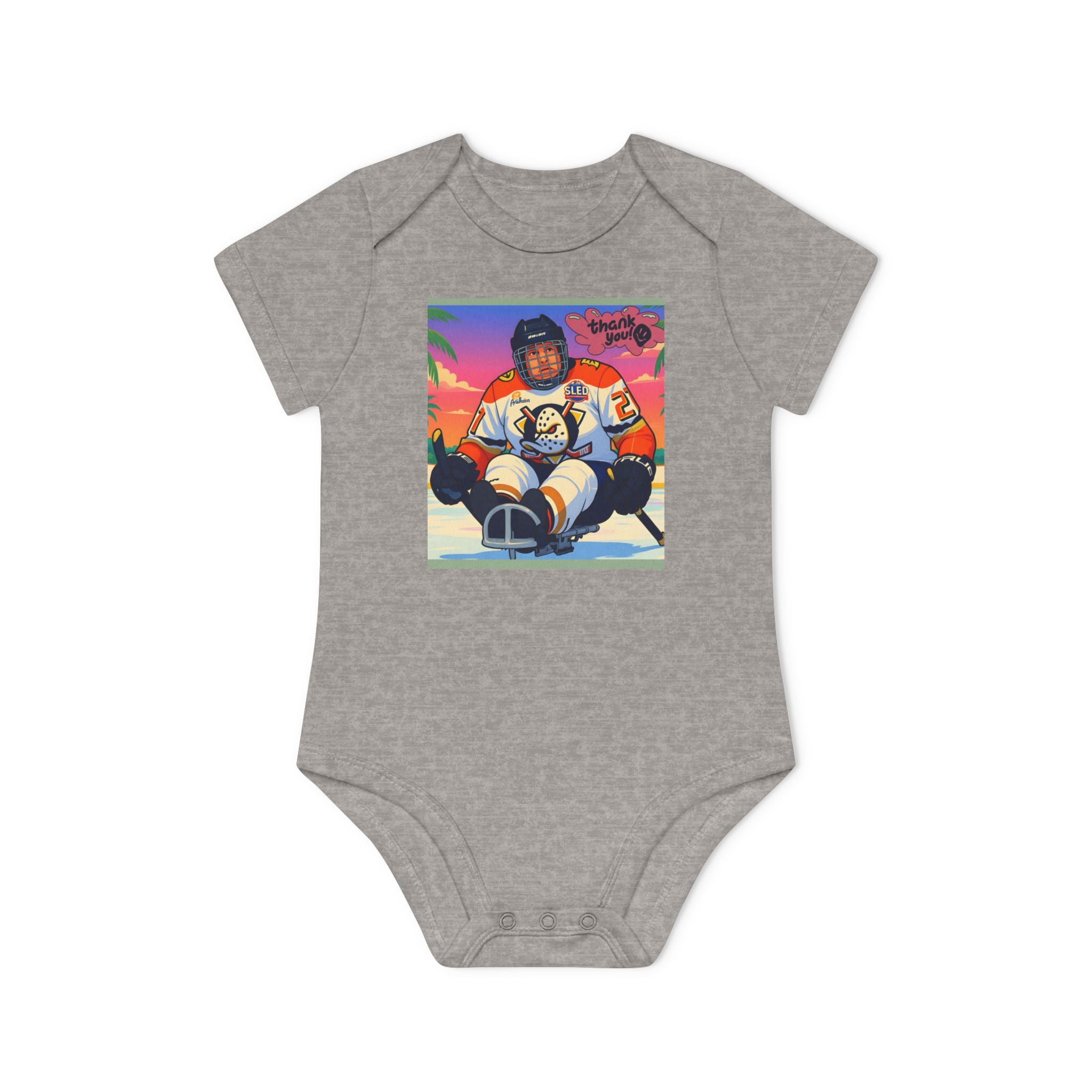 Hockey Baby Bodysuit — Cute Retro Goalie Graphic Organic Short Sleeve