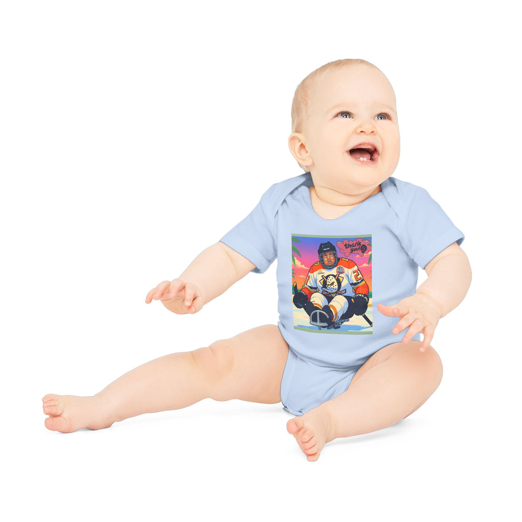 Hockey Baby Bodysuit — Cute Retro Goalie Graphic Organic Short Sleeve