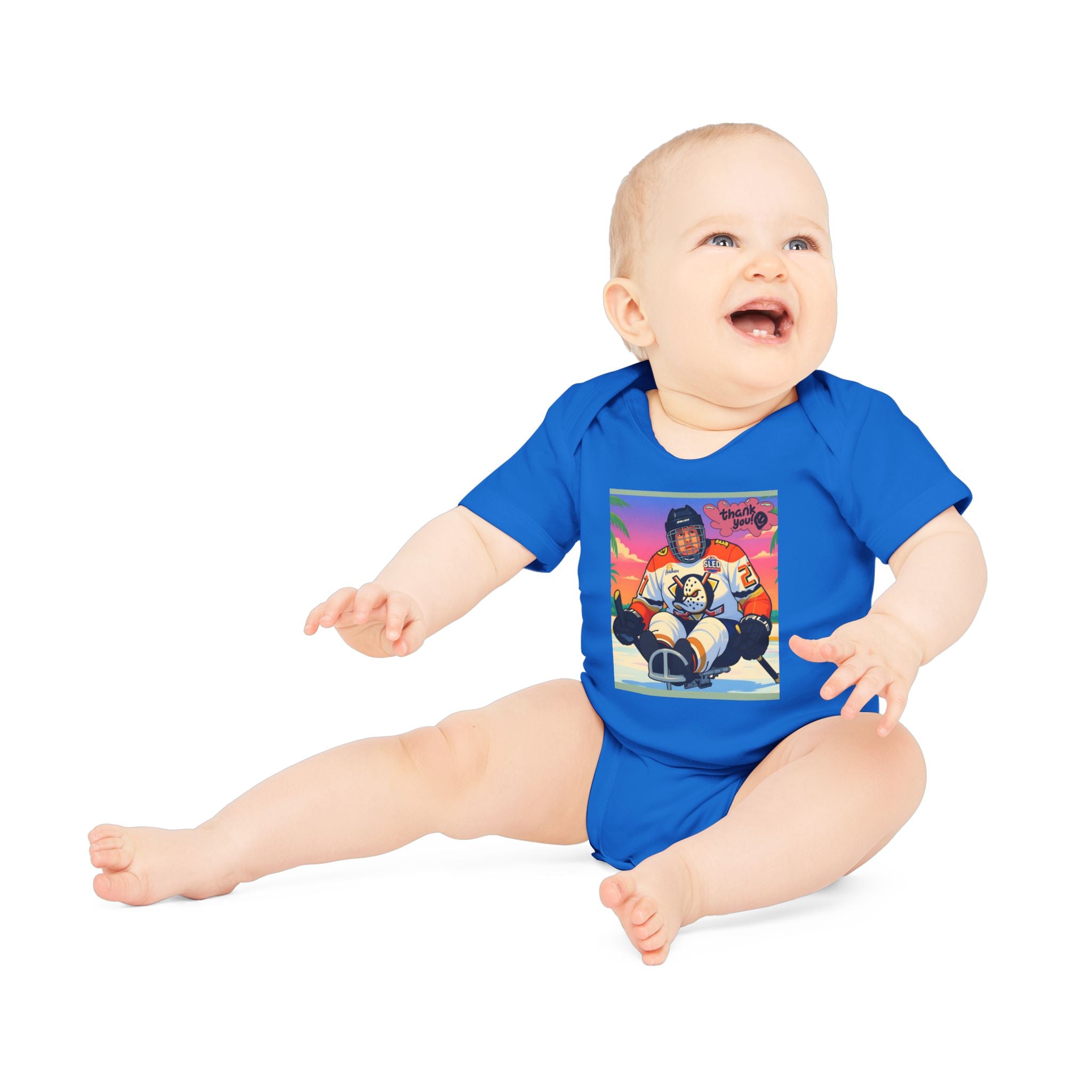 Hockey Baby Bodysuit — Cute Retro Goalie Graphic Organic Short Sleeve