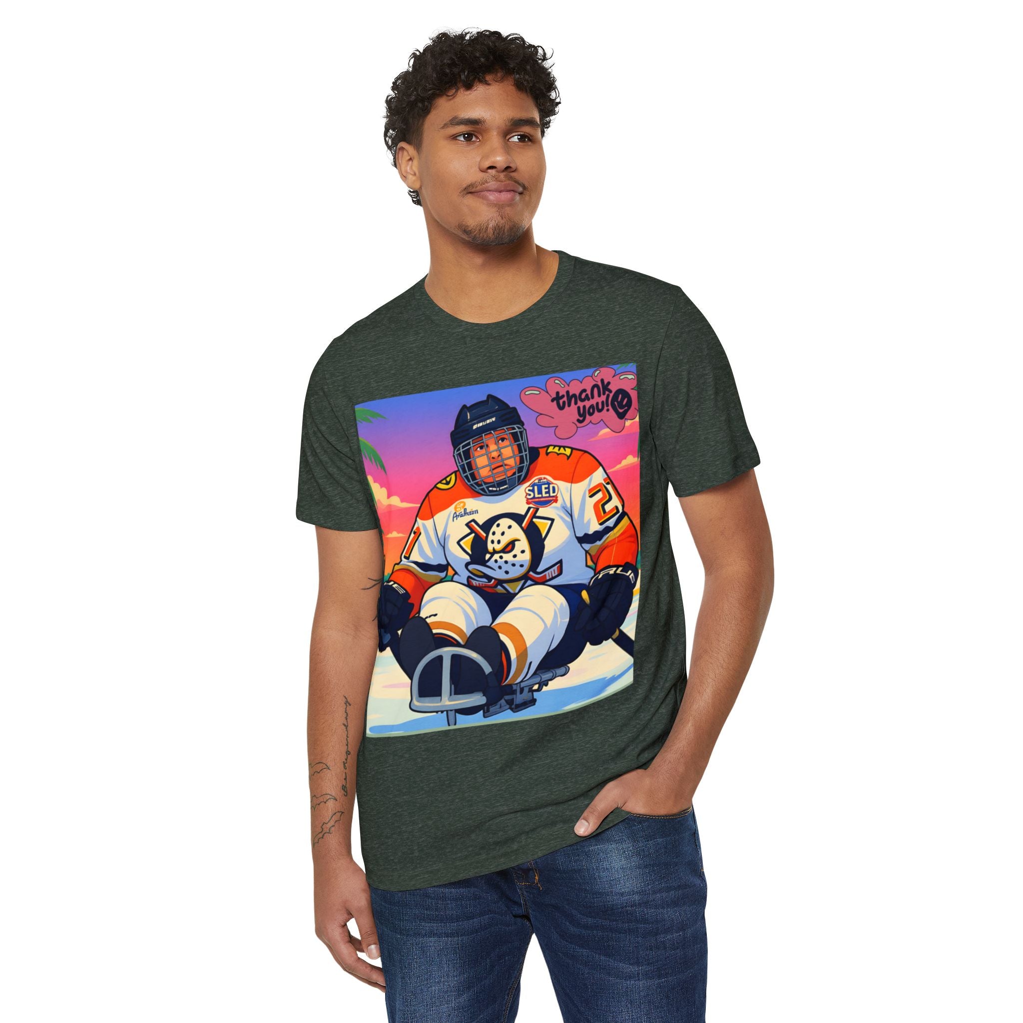 Sled Hockey Player "Thank You" Tee — Retro Sunset Adaptive Sports T-Shirt