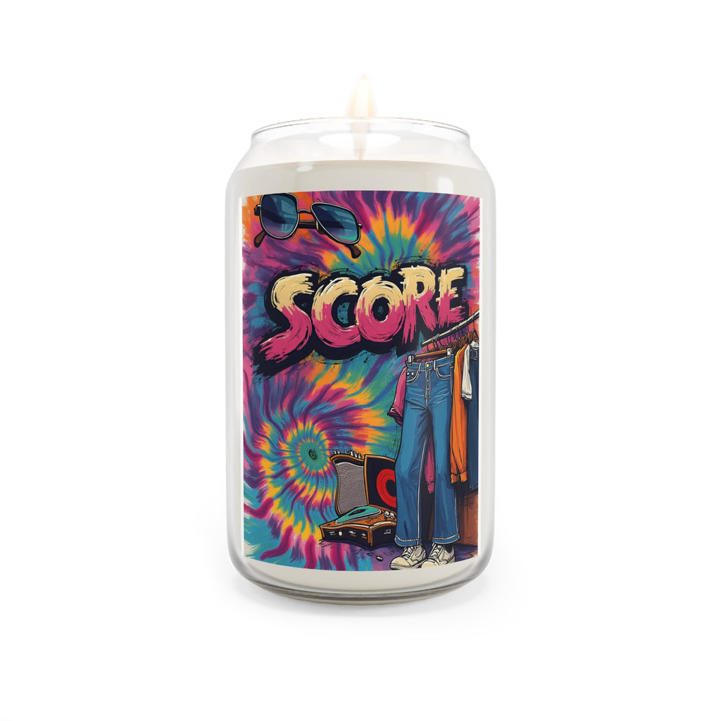 Score Tie-Dye Soy Candle — 13.75 oz Scented Jar (Retro Record & Closet Vibe)