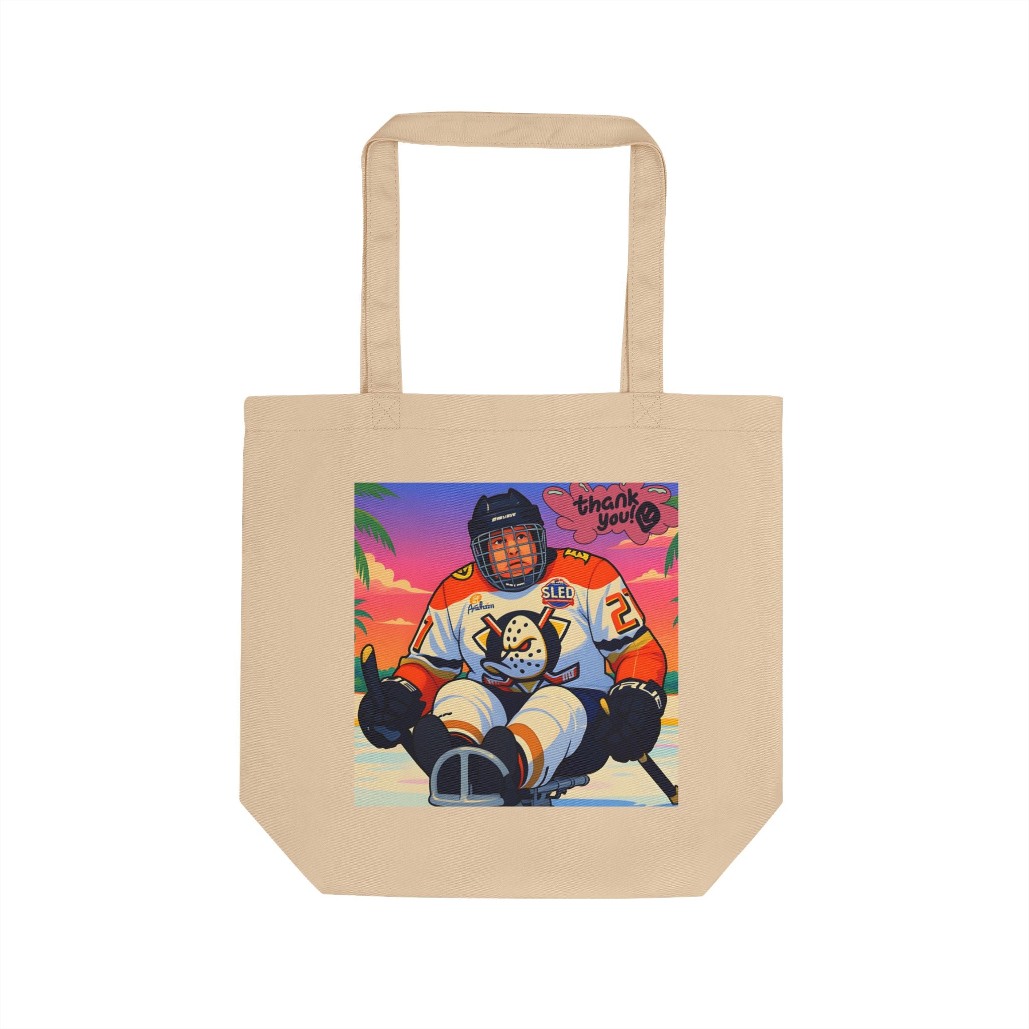 Eco Tote Bag - Retro Hockey Player Beach Vibes Tote (Thank You)