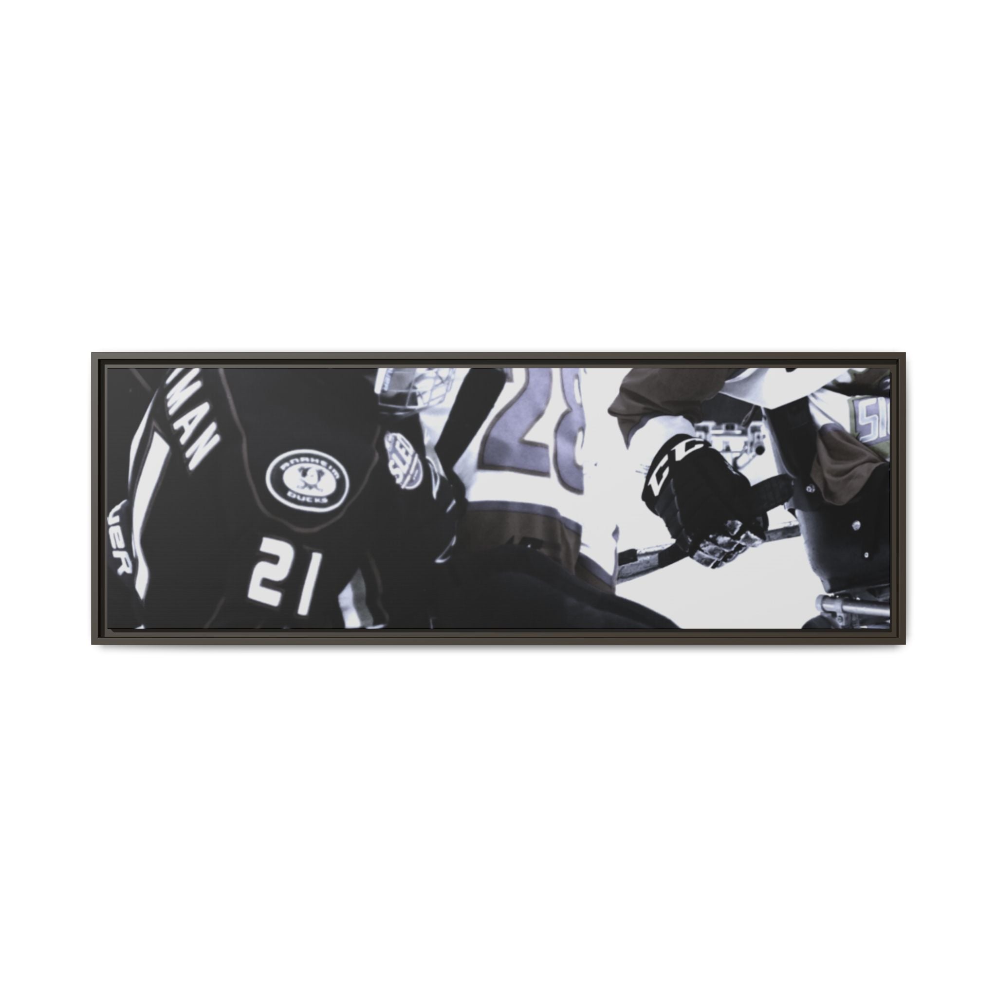 Framed Hockey Action Matte Canvas Print — Black & White Sports Wall Art