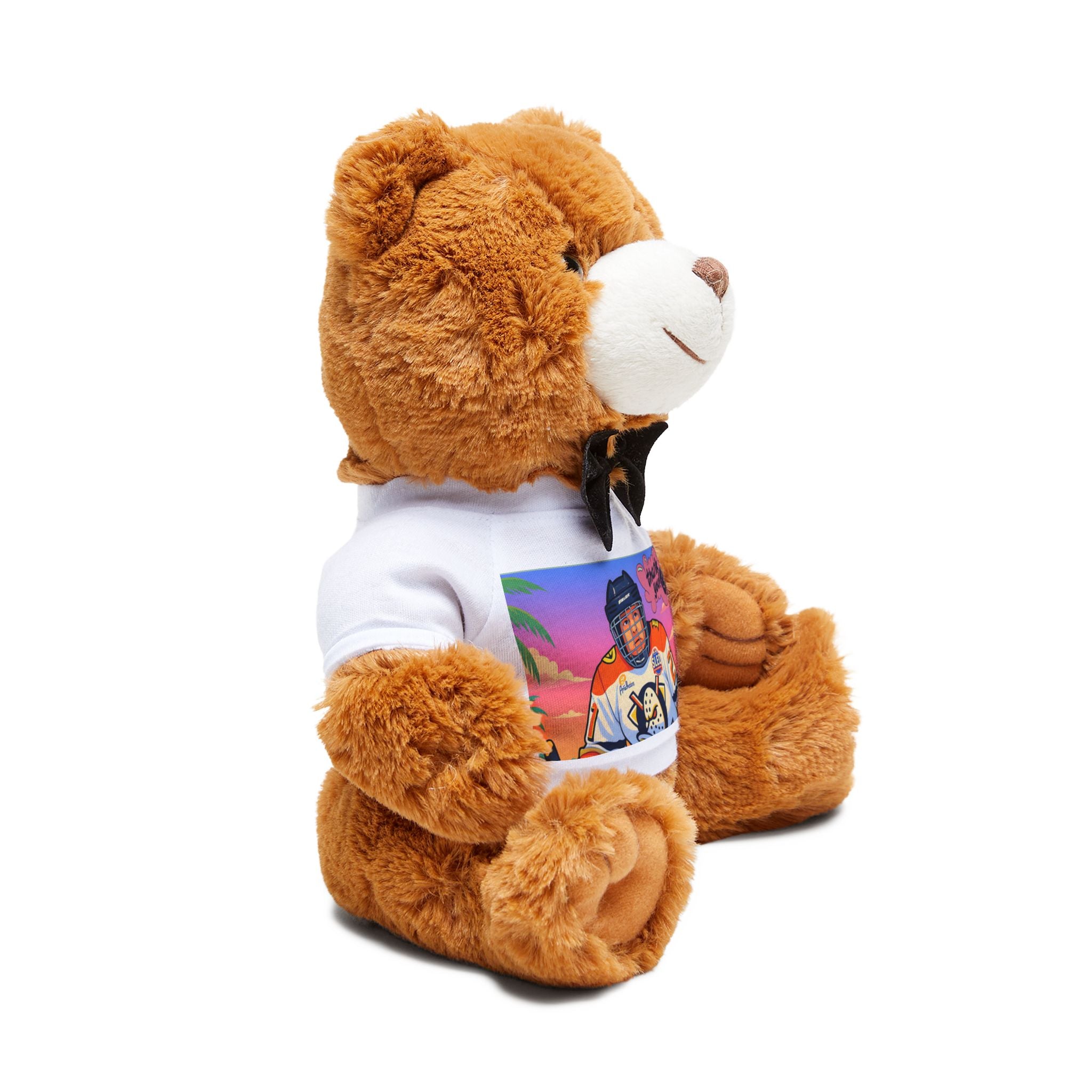 Plush Teddy Bear with Custom Graphic T‑Shirt – Cute Gift for Kids & Hockey Fans