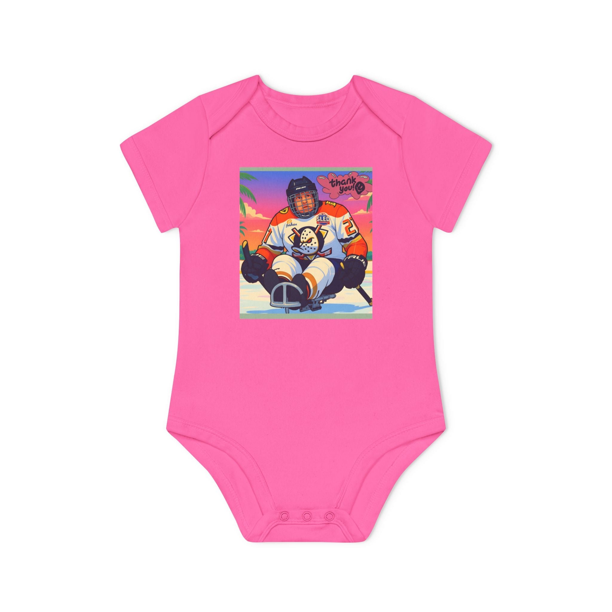 Hockey Baby Bodysuit — Cute Retro Goalie Graphic Organic Short Sleeve