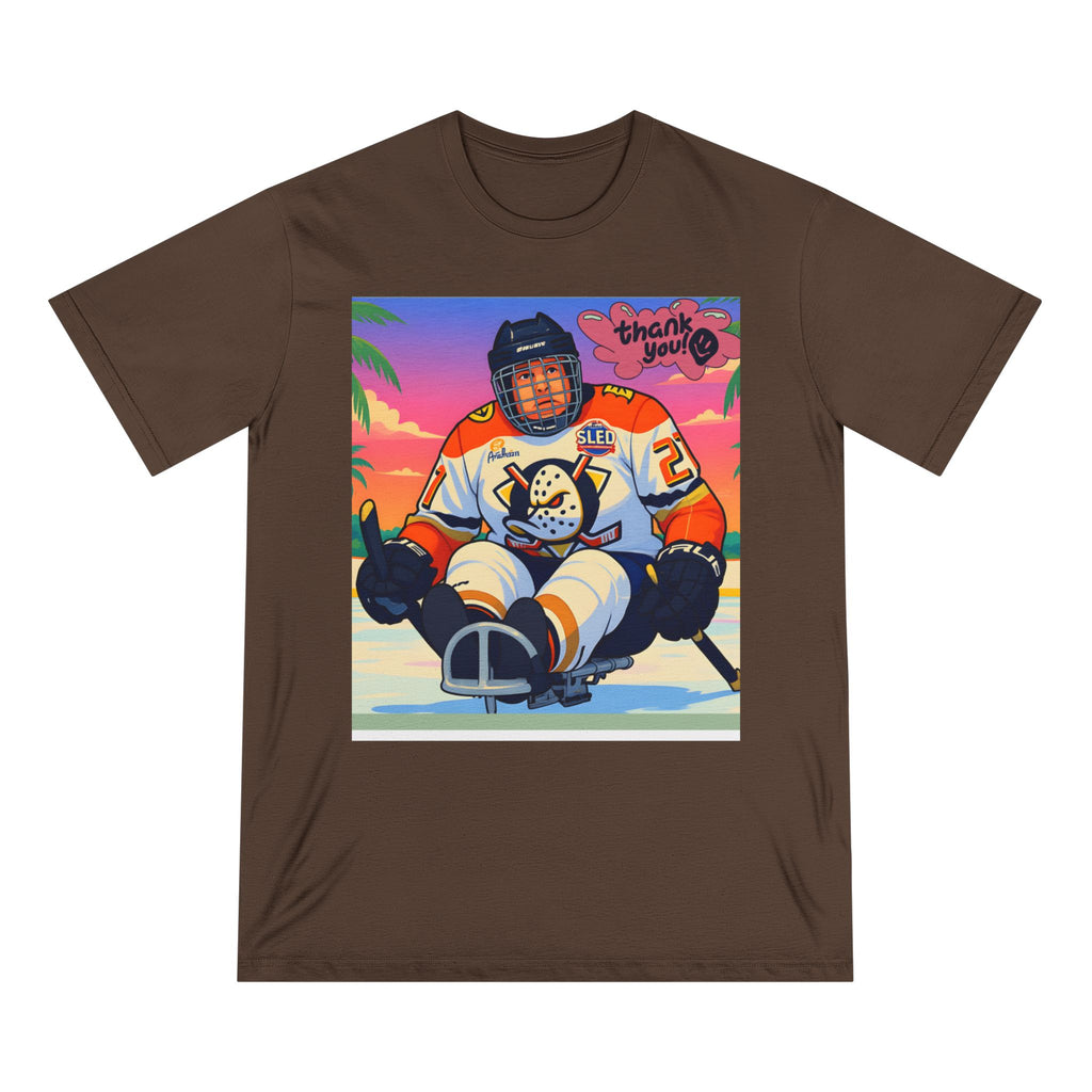 Hockey Sled Player Graphic T-Shirt — "Thank You" Retro Beach Vibe