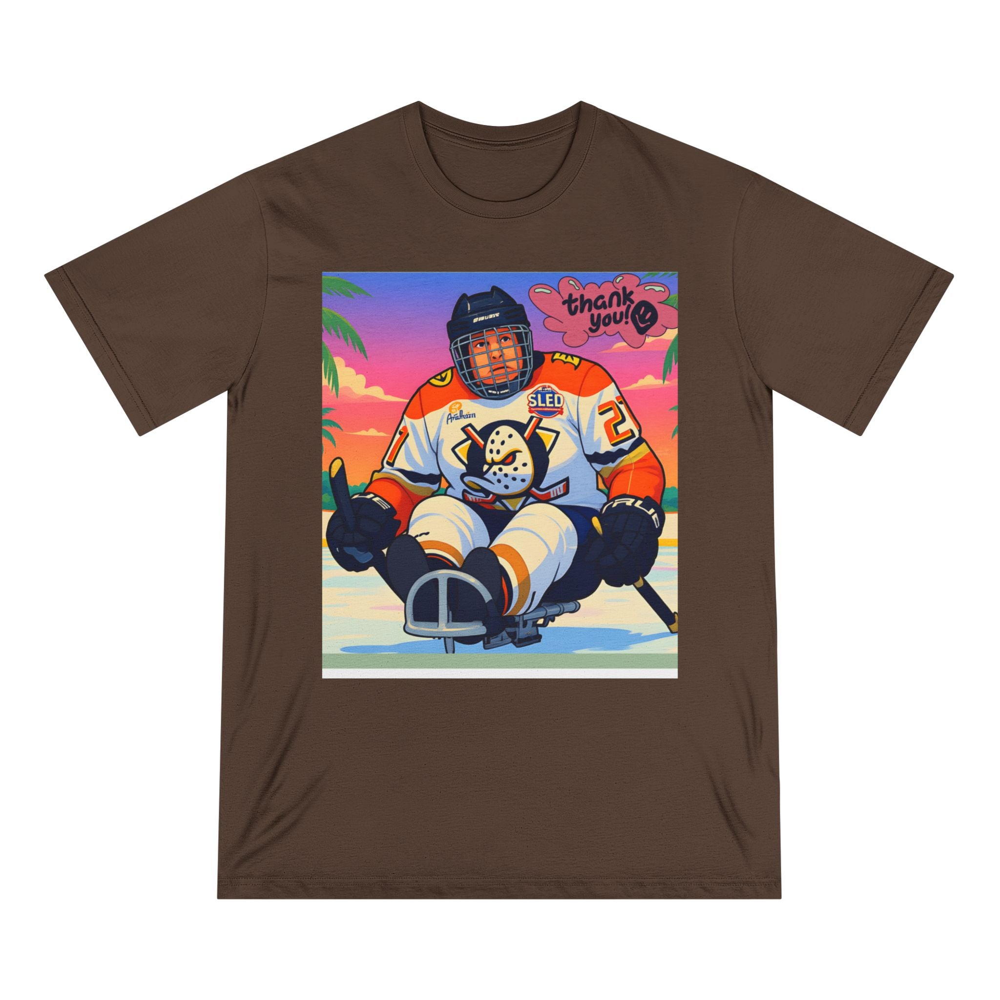 Hockey Sled Player Graphic T-Shirt — "Thank You" Retro Beach Vibe