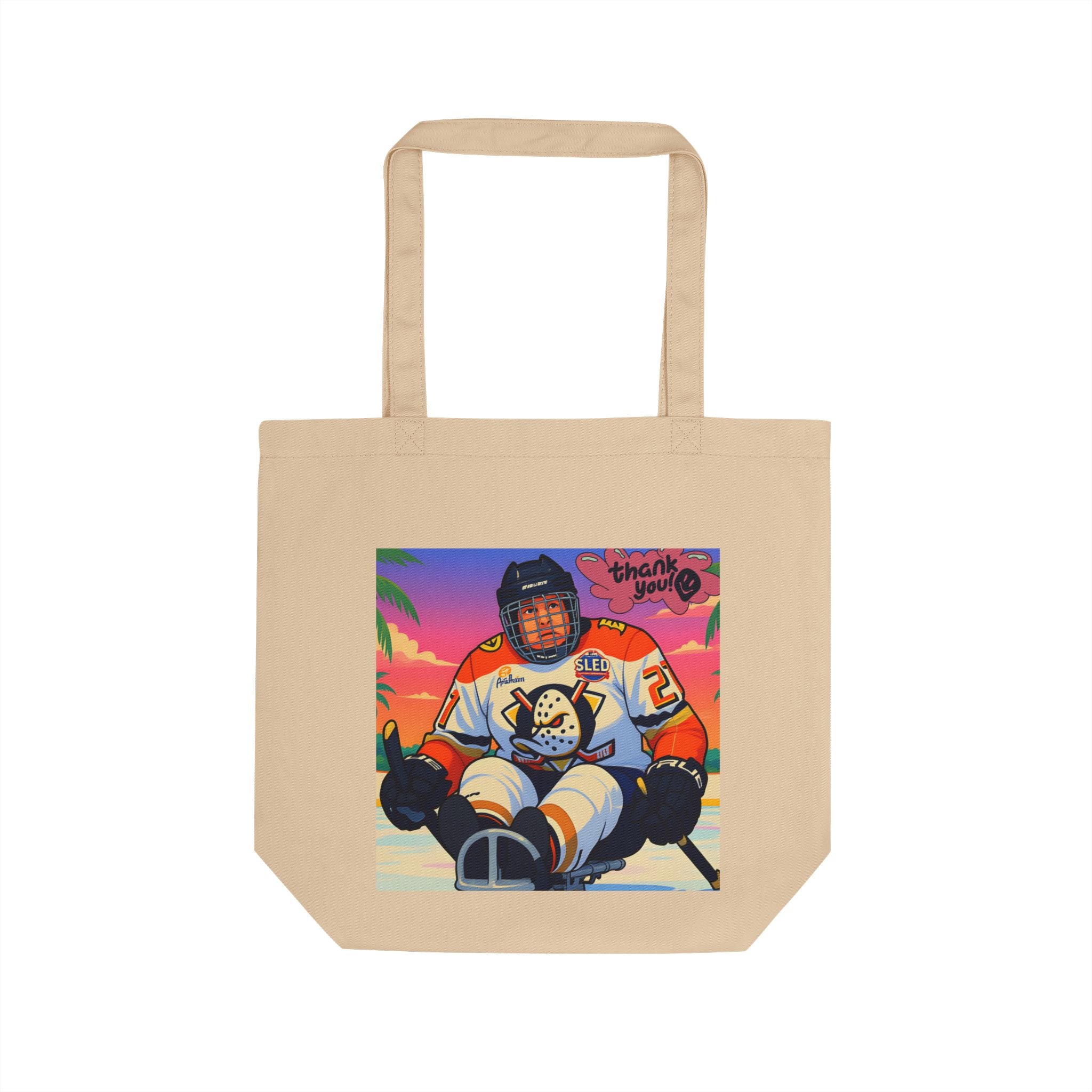 Eco Tote Bag - Retro Hockey Player Beach Vibes Tote (Thank You)