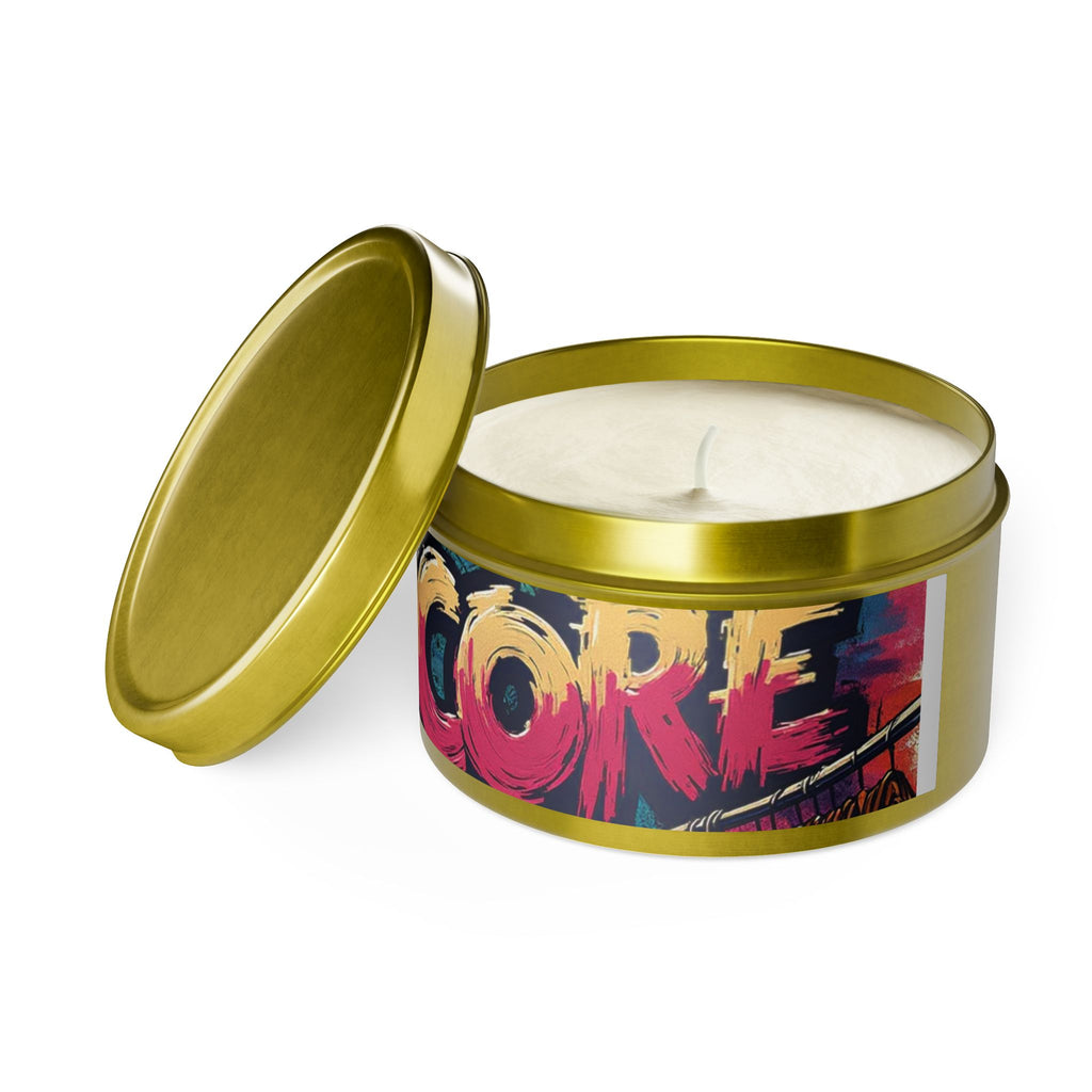S C O R E Neon Brushstroke Tin Candle — Bold Gamer & Retro Arcade Scented Candle