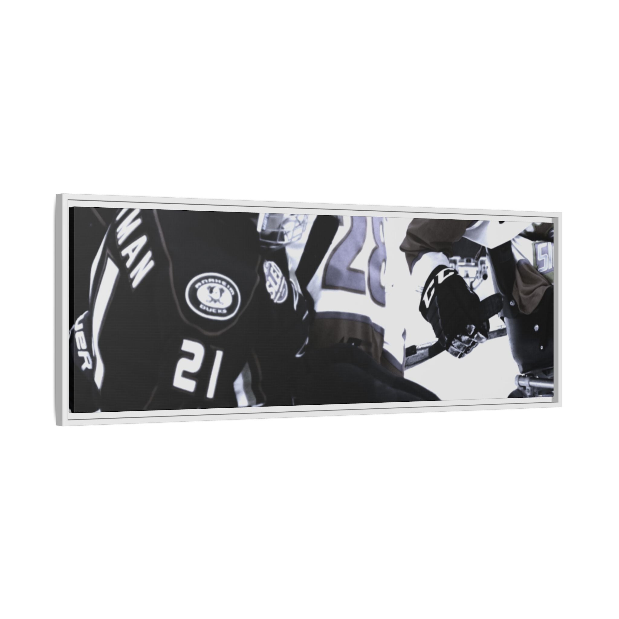Framed Hockey Action Matte Canvas Print — Black & White Sports Wall Art