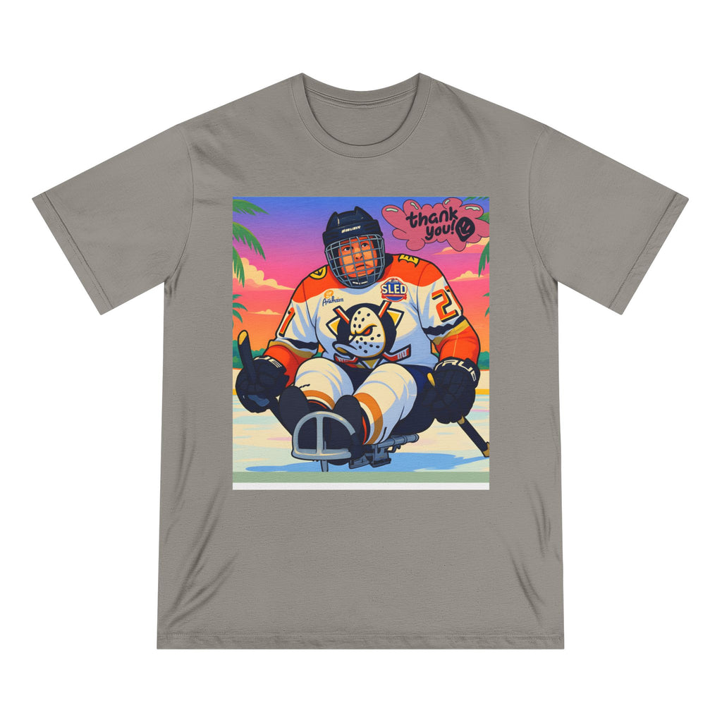 Hockey Sled Player Graphic T-Shirt — "Thank You" Retro Beach Vibe