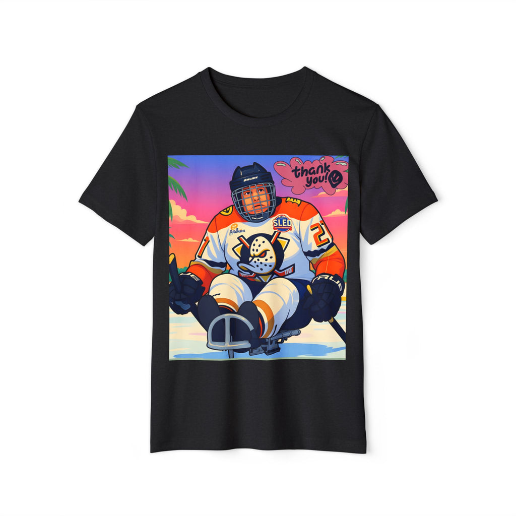 Sled Hockey Player "Thank You" Tee — Retro Sunset Adaptive Sports T-Shirt