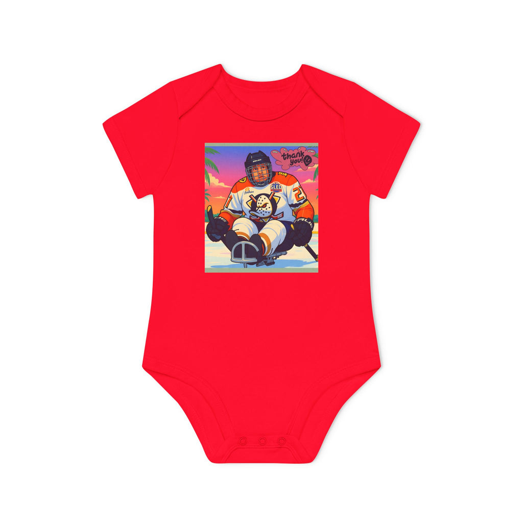 Hockey Baby Bodysuit — Cute Retro Goalie Graphic Organic Short Sleeve