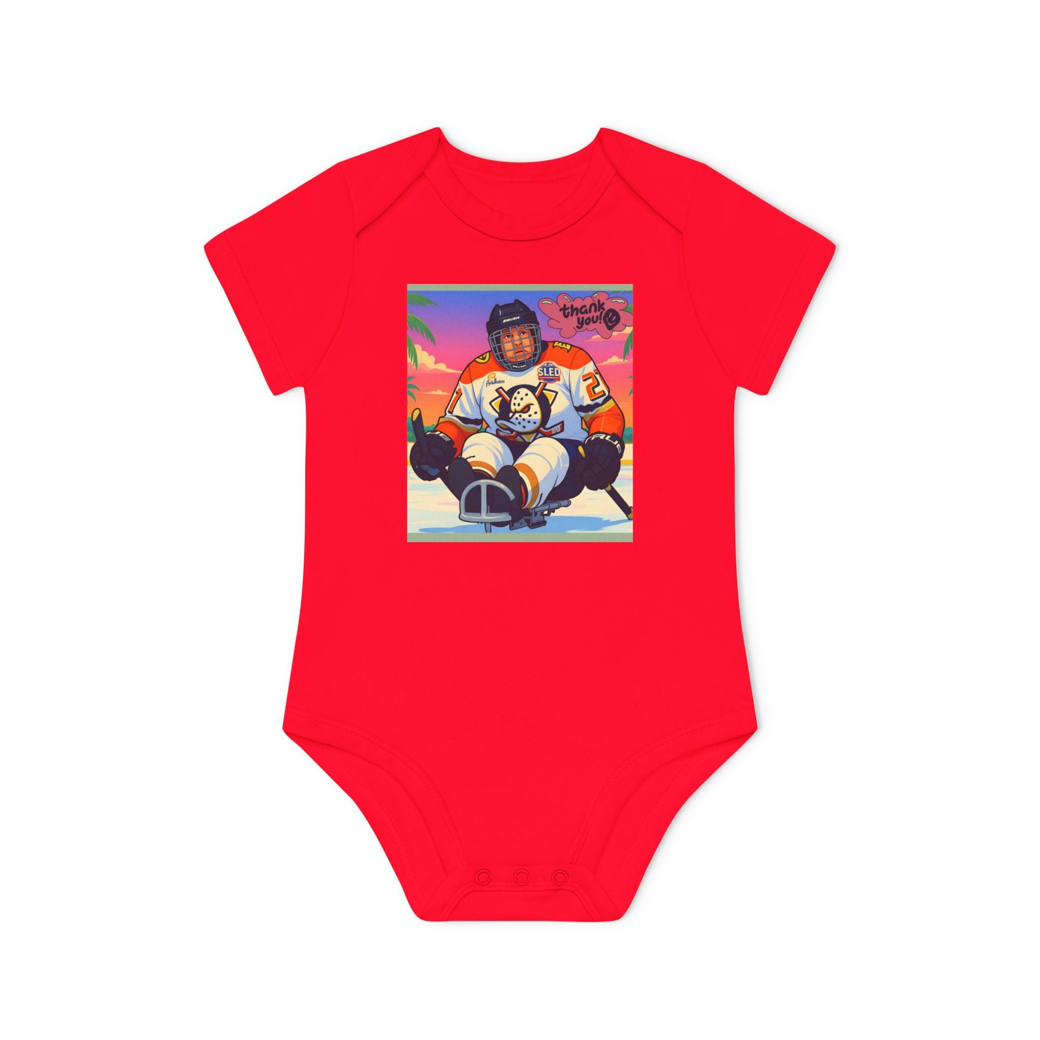 Hockey Baby Bodysuit — Cute Retro Goalie Graphic Organic Short Sleeve