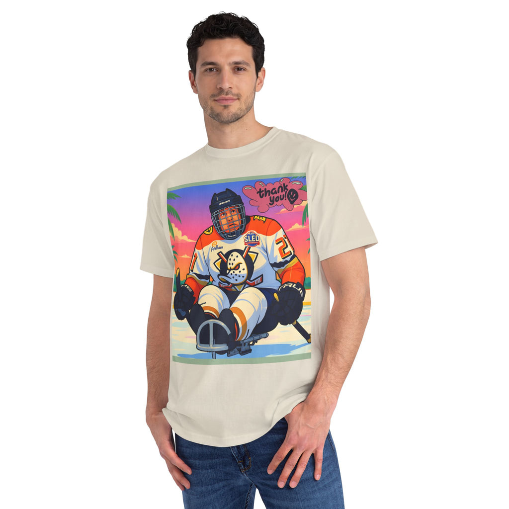 Hockey Sled Player Retro Sunset T-Shirt — 'thank you' Graphic