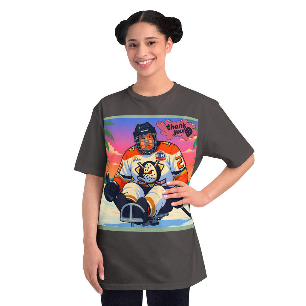 Hockey Sled Player Retro Sunset T-Shirt — 'thank you' Graphic