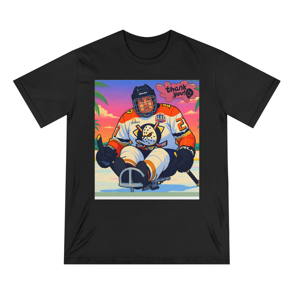 Hockey Sled Player Graphic T-Shirt — "Thank You" Retro Beach Vibe