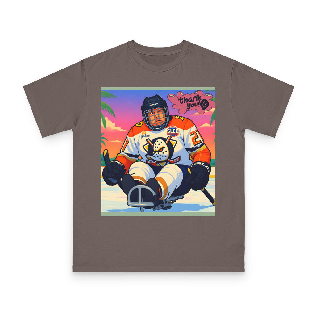 Hockey Sled Player Retro Sunset T-Shirt — 'thank you' Graphic