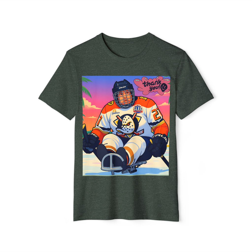 Sled Hockey Player "Thank You" Tee — Retro Sunset Adaptive Sports T-Shirt