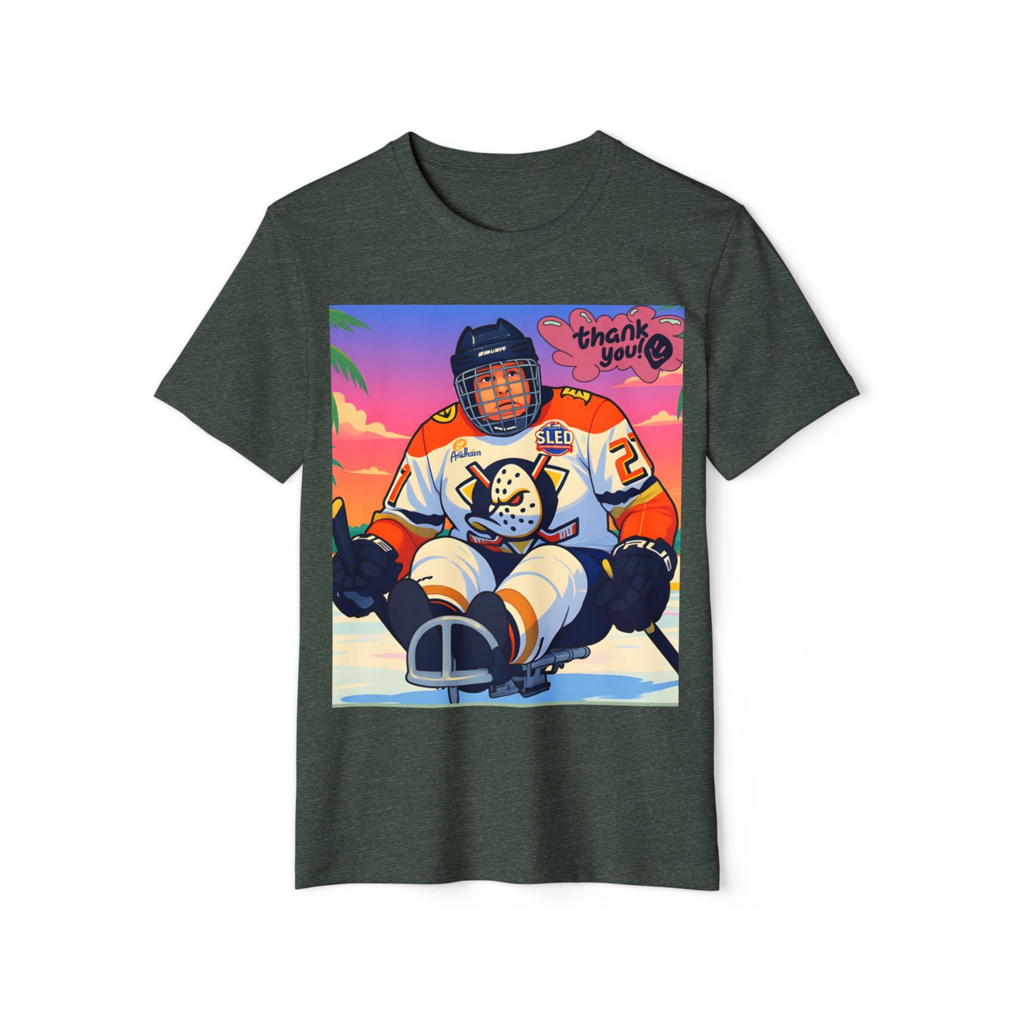 Sled Hockey Player "Thank You" Tee — Retro Sunset Adaptive Sports T-Shirt